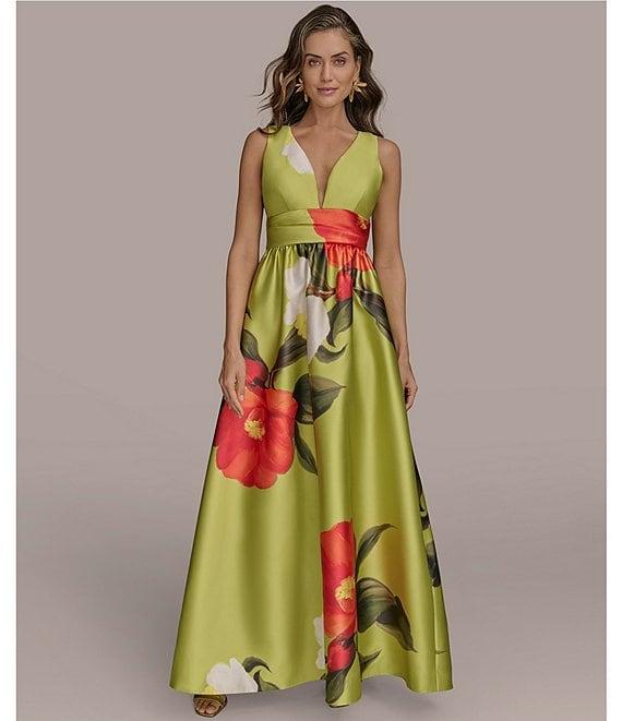 Donna Karan V-Neck Floral Print A-Line Dress Product Image