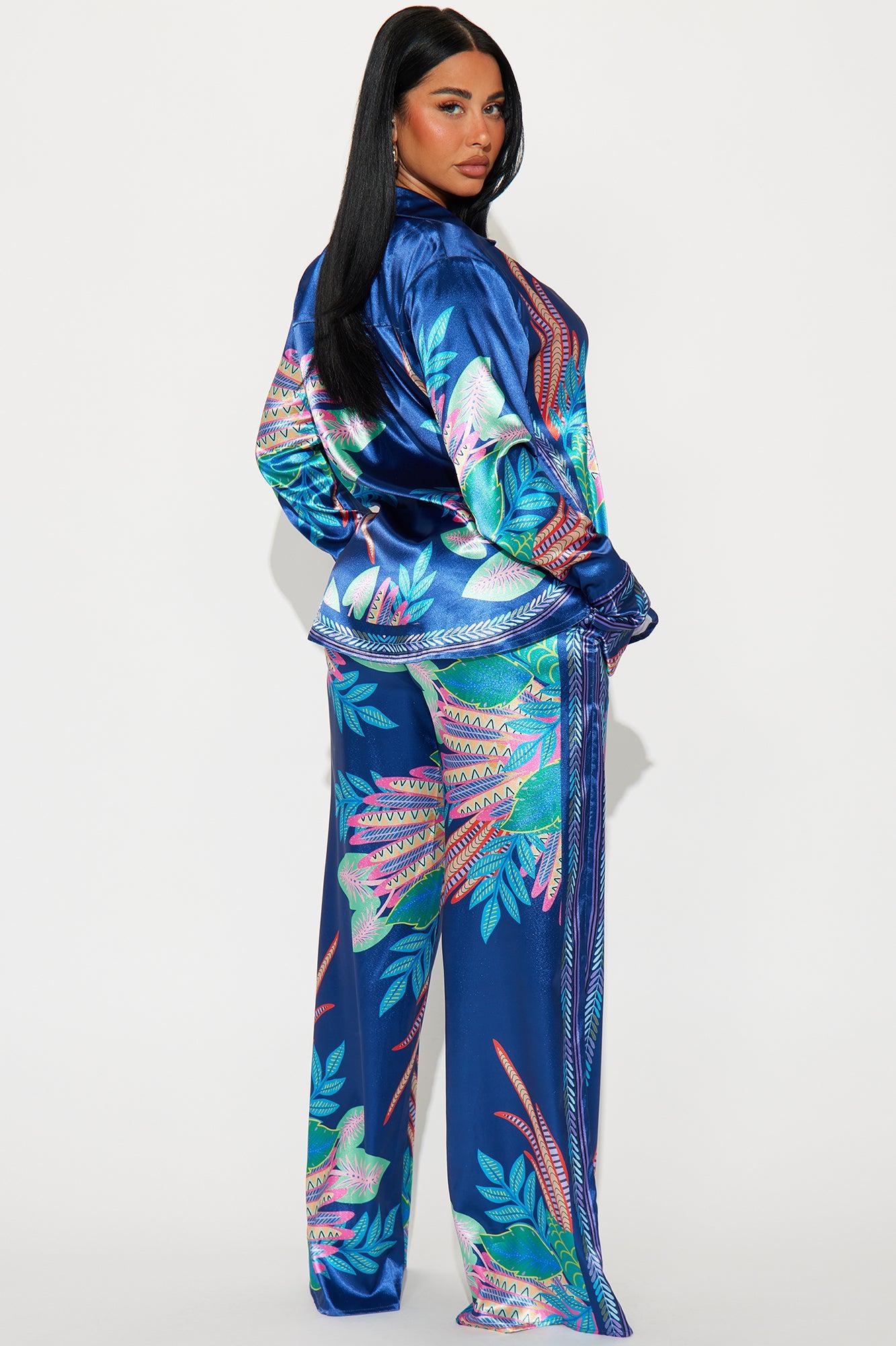 Breanna Satin Pant Set - Teal/combo Product Image