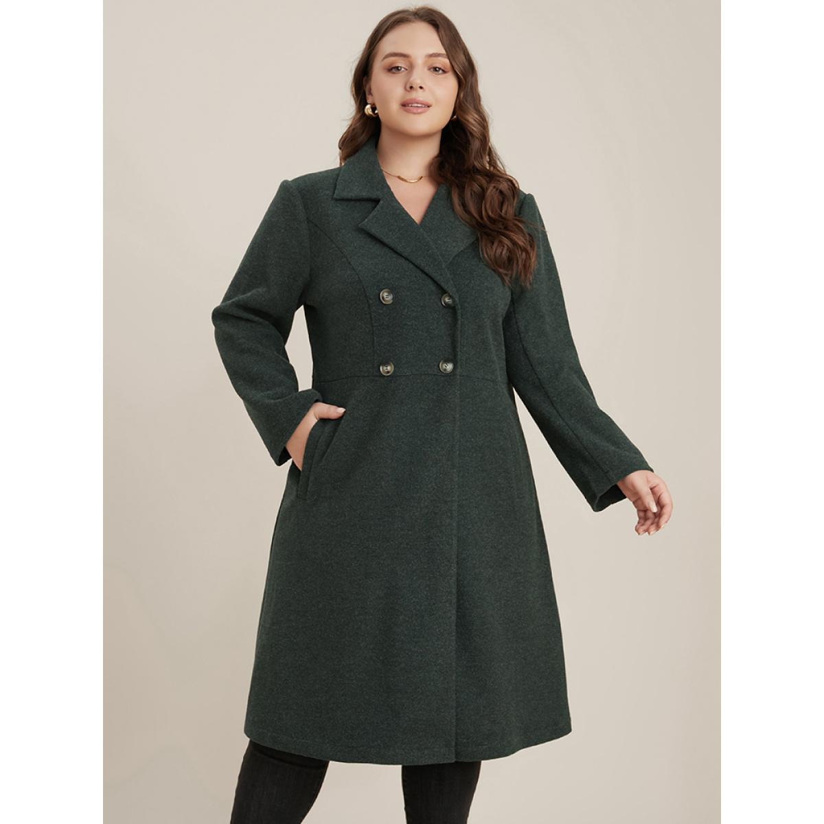 Plus Size Solid Pocket Double Breasted Heather Overlap Collar Coat Women DarkGreen Casual Plain Bodycon Ladies Dailywear Winter Coats BloomChic 30/6X Product Image