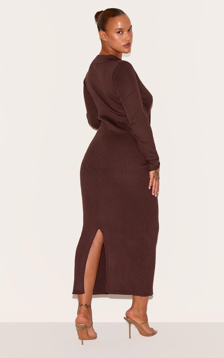 Plus Chocolate Half Zip Collared Detail Midaxi Dress Product Image