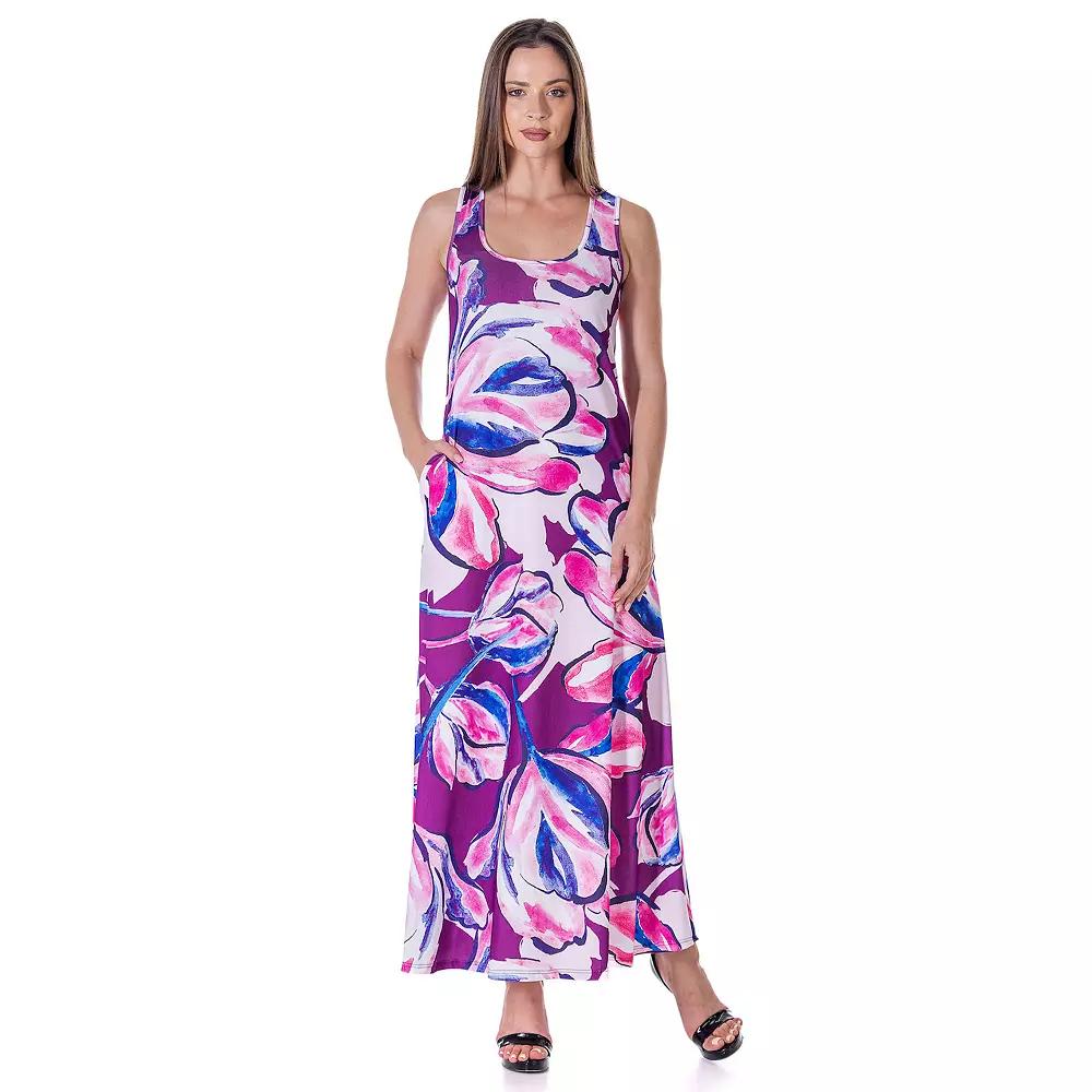 Women's 24Seven Comfort Apparel Scoopneck Sleeveless Maxi Dress With Pockets, Size: Small, Pink Team Product Image