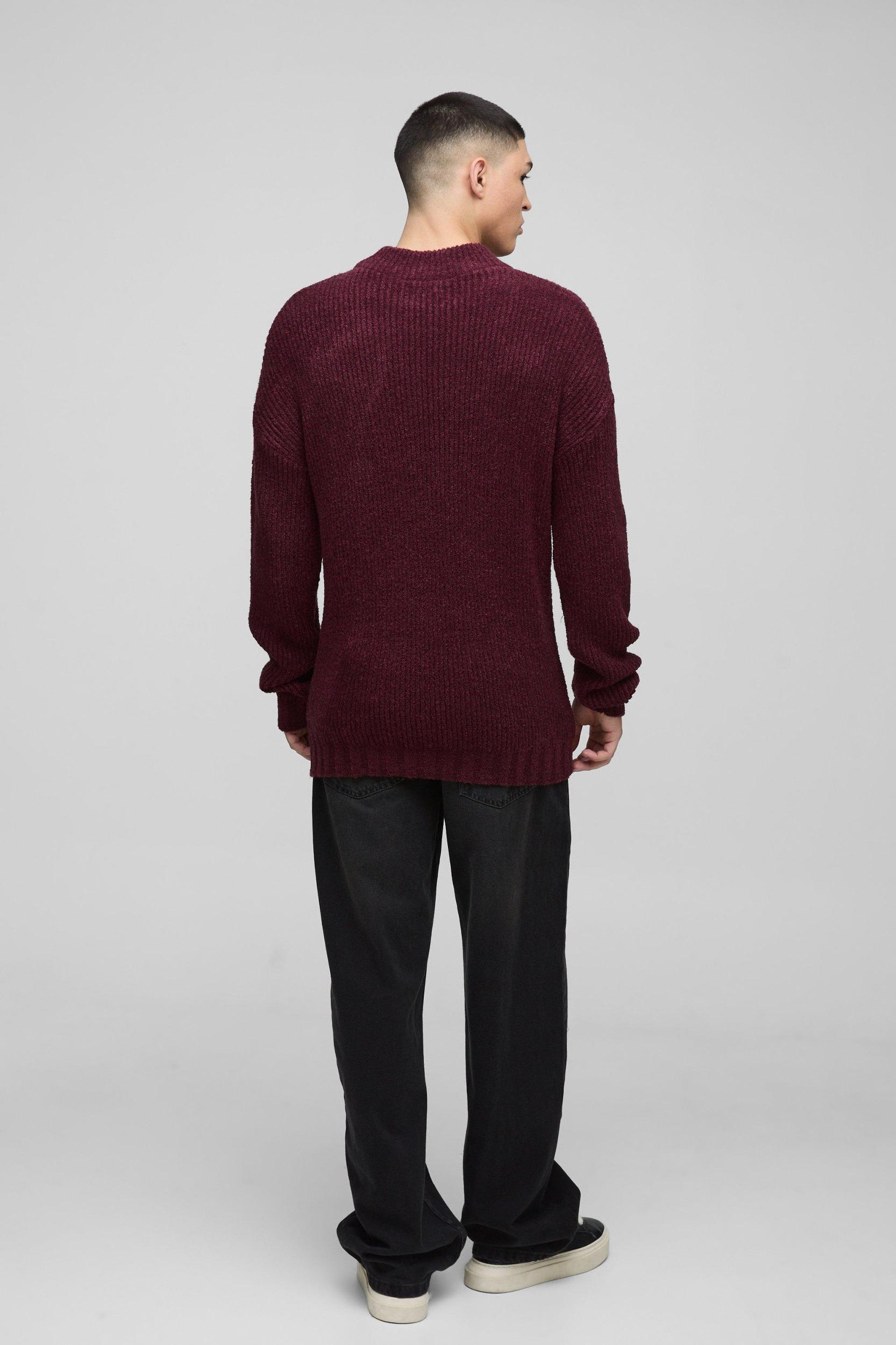 Relaxed Fit Boucle Funnel Neck Knitted Sweater | boohooMAN USA Product Image