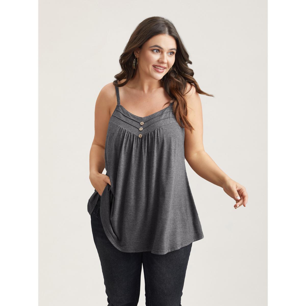 Plus Size Seamed Button Detail Pendulum Vest Women DimGray Casual Tucked seam Non Everyday Tank Tops Camis BloomChic 22-24/3X Product Image
