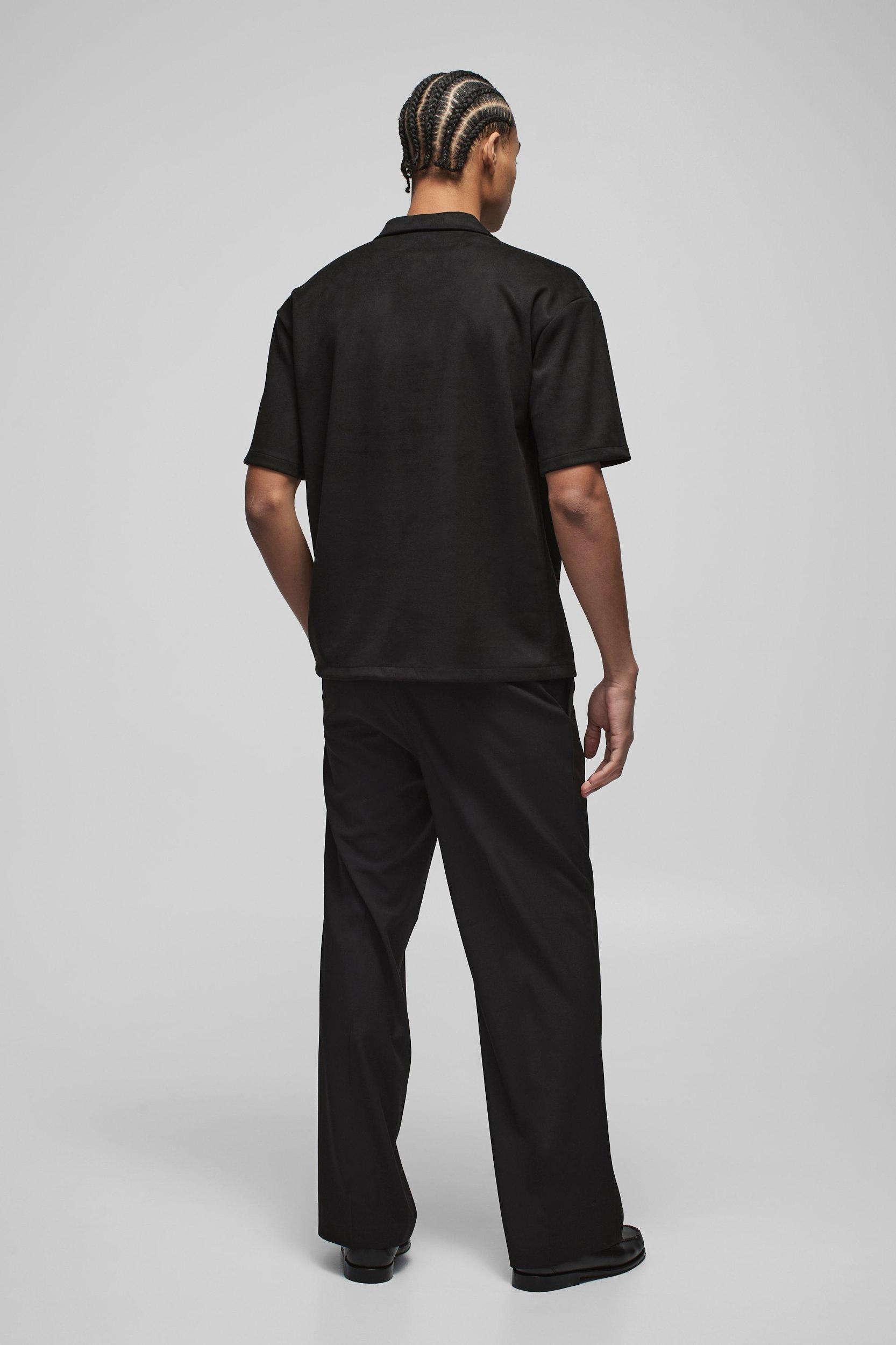 Oversized Faux Suede Revere Neck Shirt | boohooMAN USA Product Image