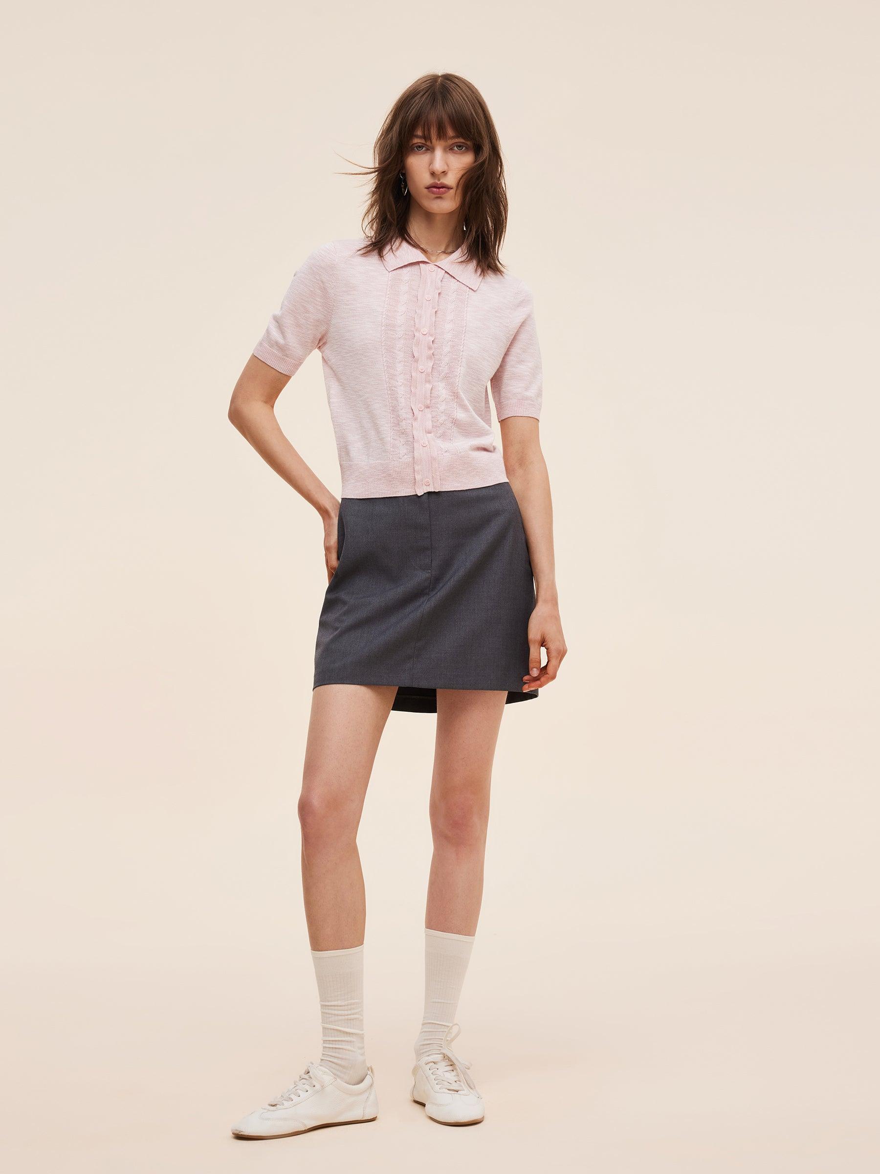 Stretchy Lapel Women Pullover Knit Top Product Image