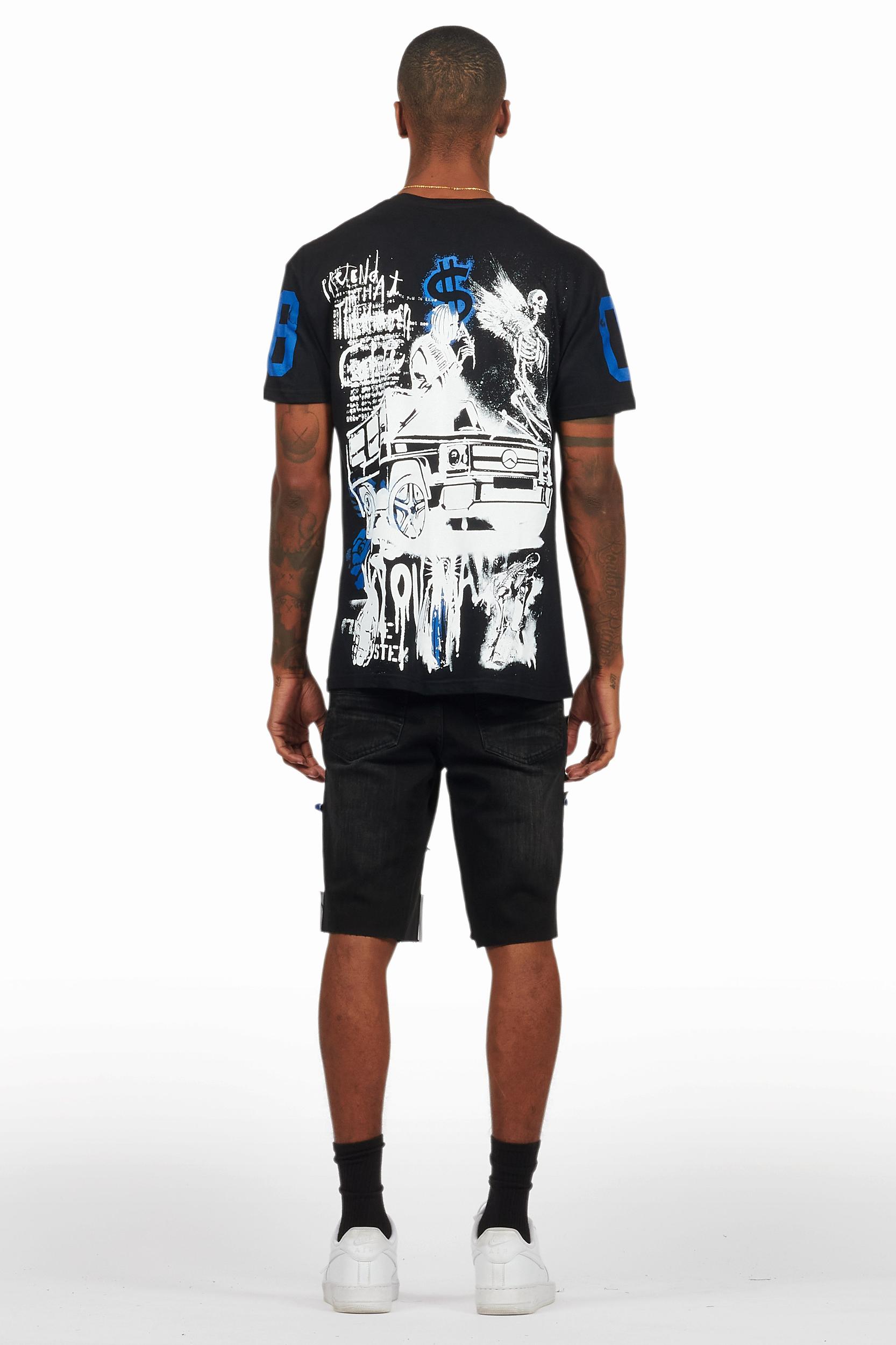 Grill Black/Blue T-Shirt/Denim Short Set Male Product Image