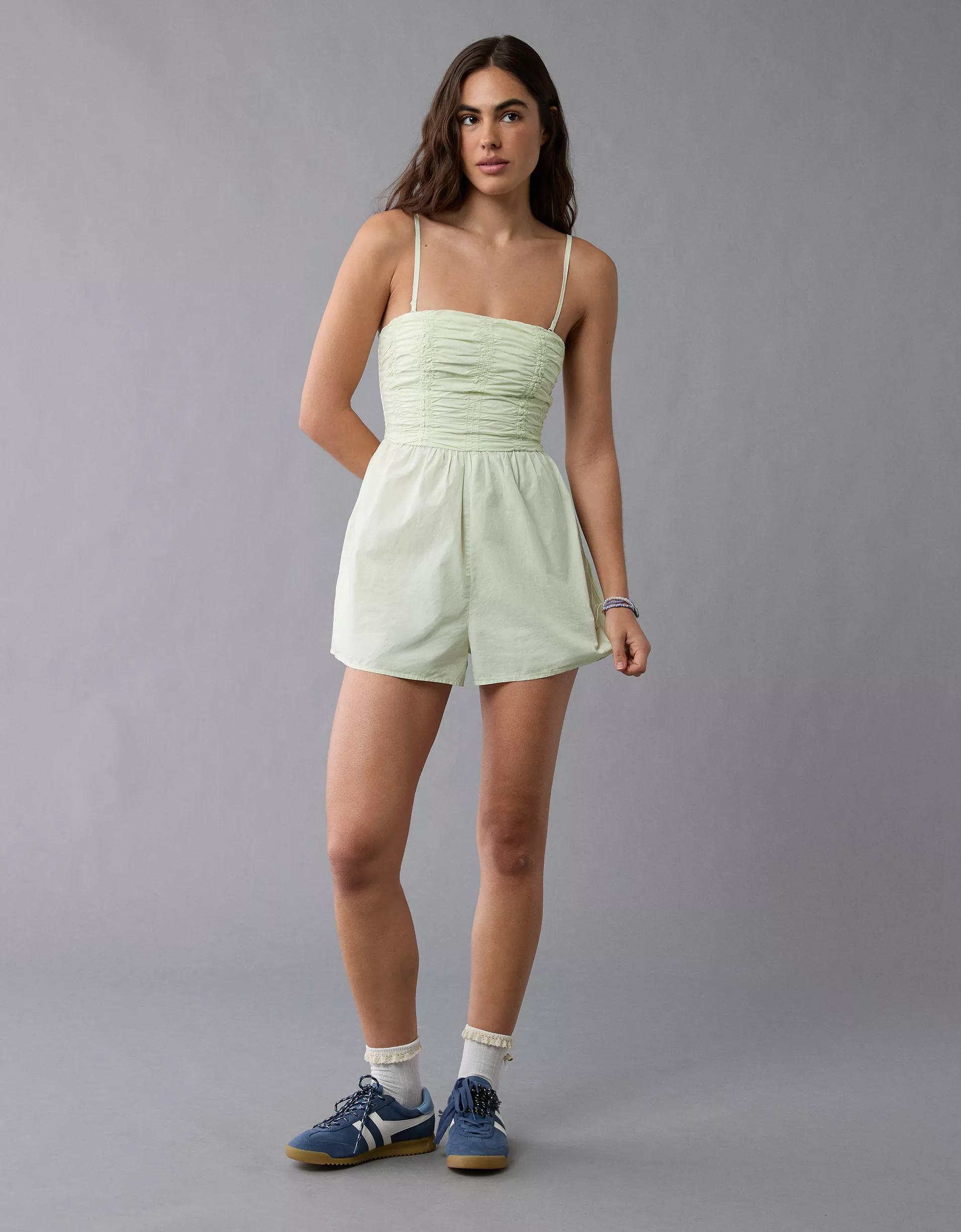 AE Strapless Ruched Bodice Romper Product Image