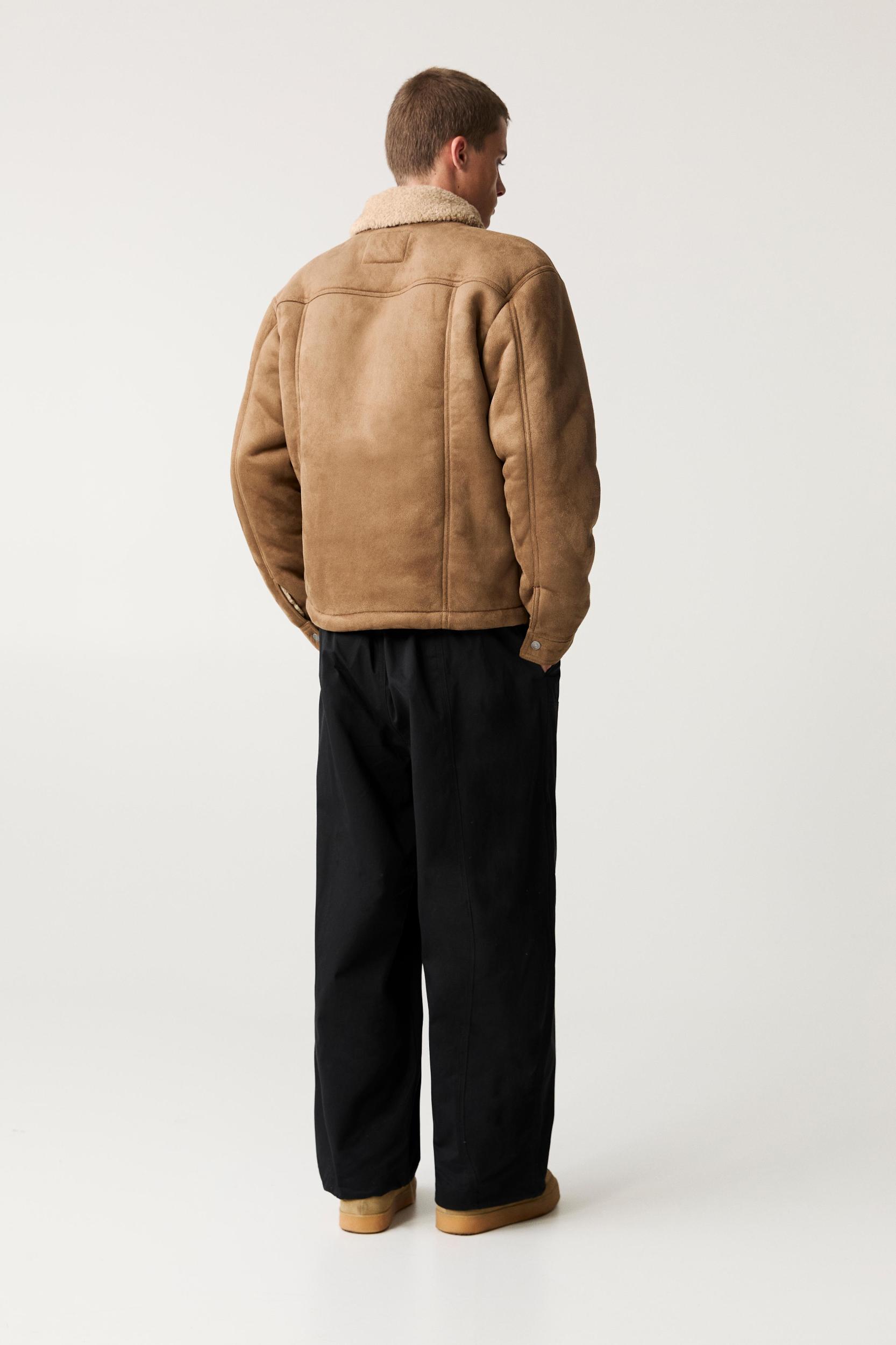 Faux suede jacket with faux shearling collar Product Image