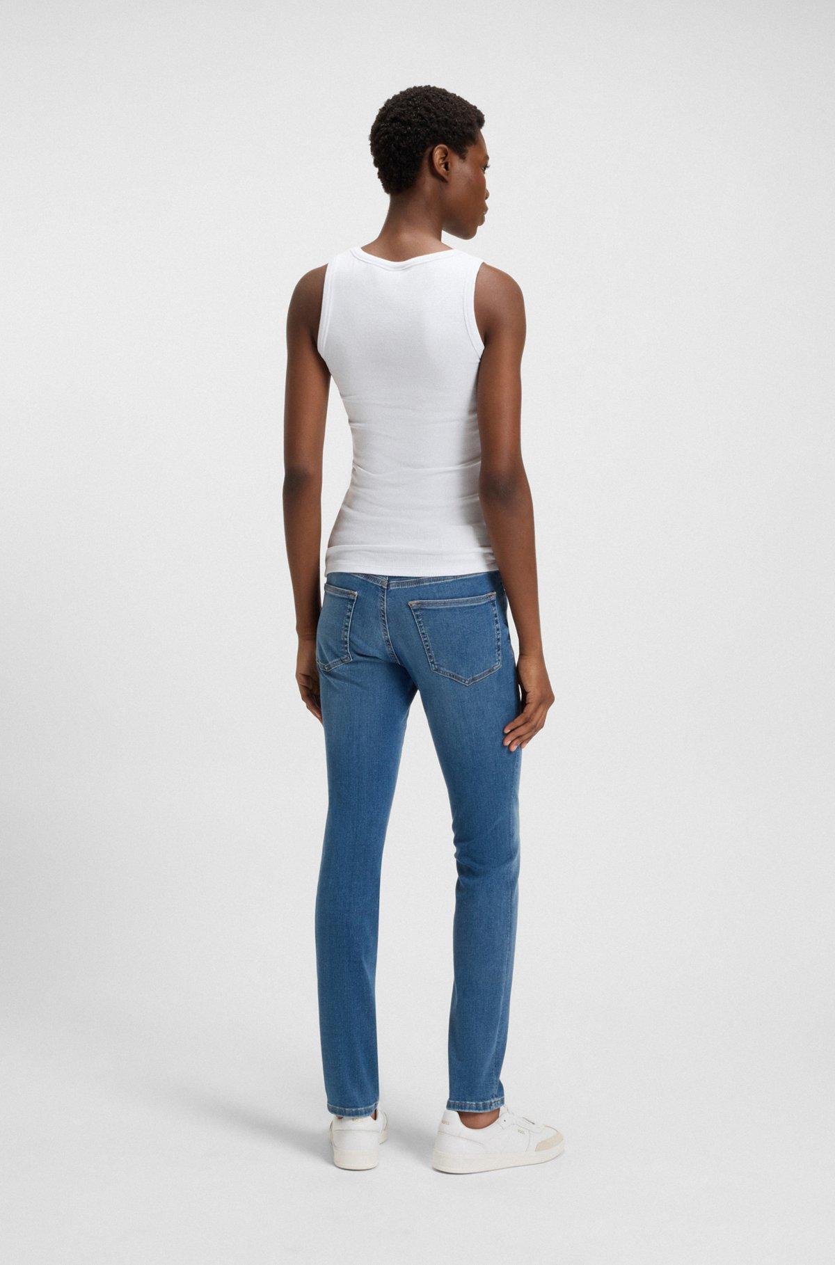 BOSS - Stretch-cotton slim-fit top with ribbed structure - White Product Image