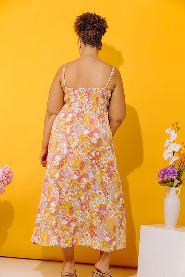 Tranquil Time Floral Midi Dress in Golden Honey Curves Product Image