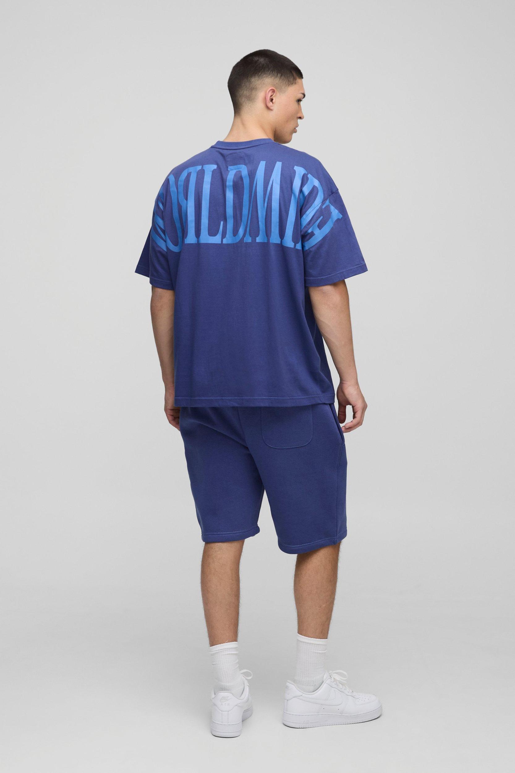 Oversized Worldwide Over Seam Print T-Shirt & Short Set | boohooMAN USA Product Image