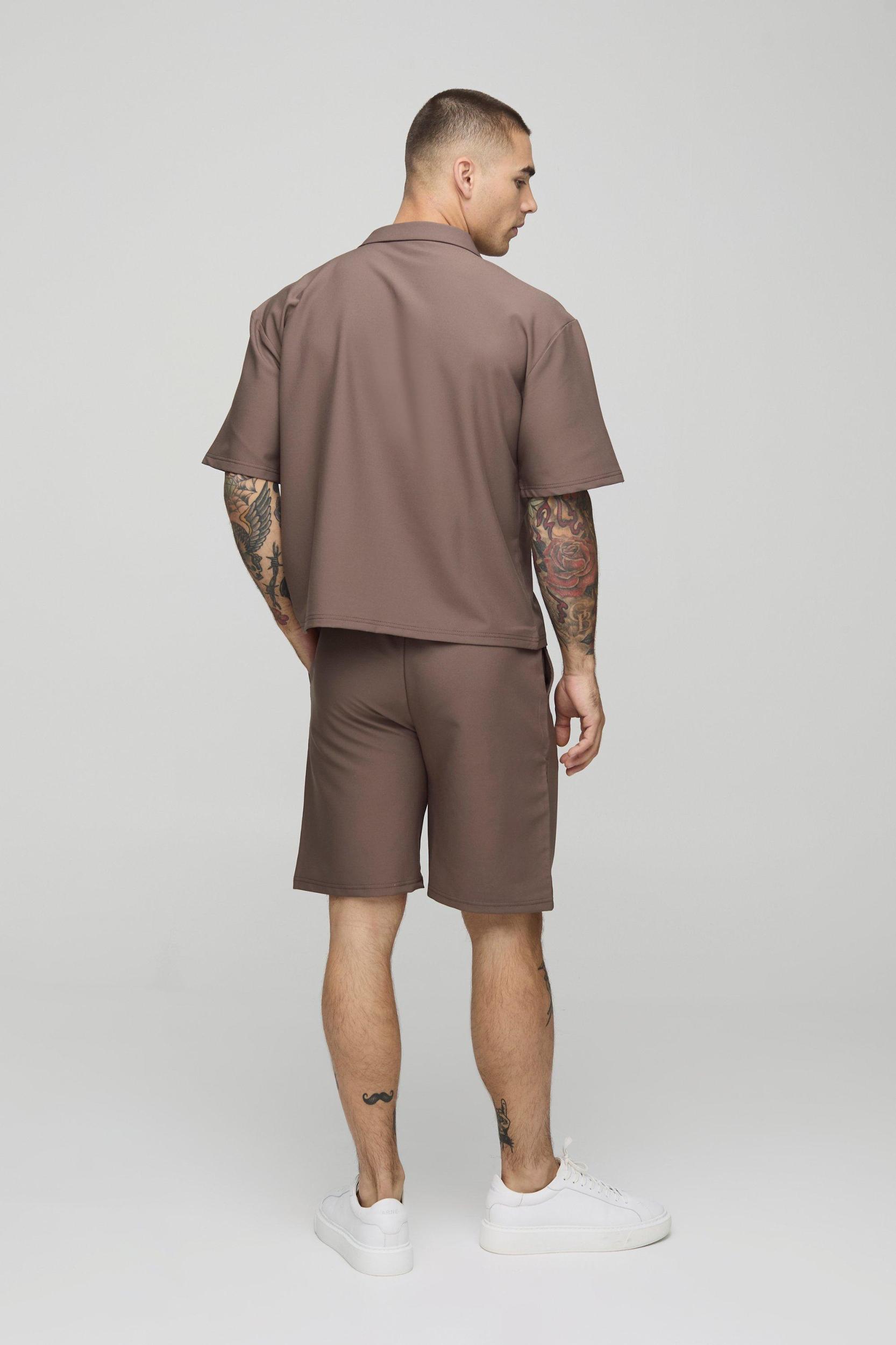 Oversized Boxy Technical Stretch Revere Shirt & Comfort Short Set | boohooMAN USA Product Image