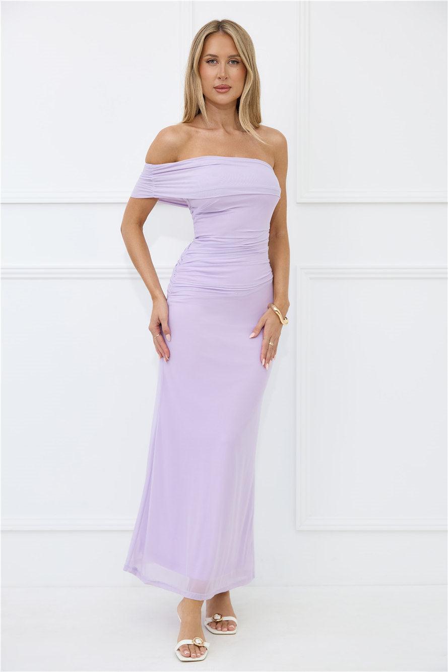 Wild Whimsy One Shoulder Mesh Maxi Dress Lilac Product Image