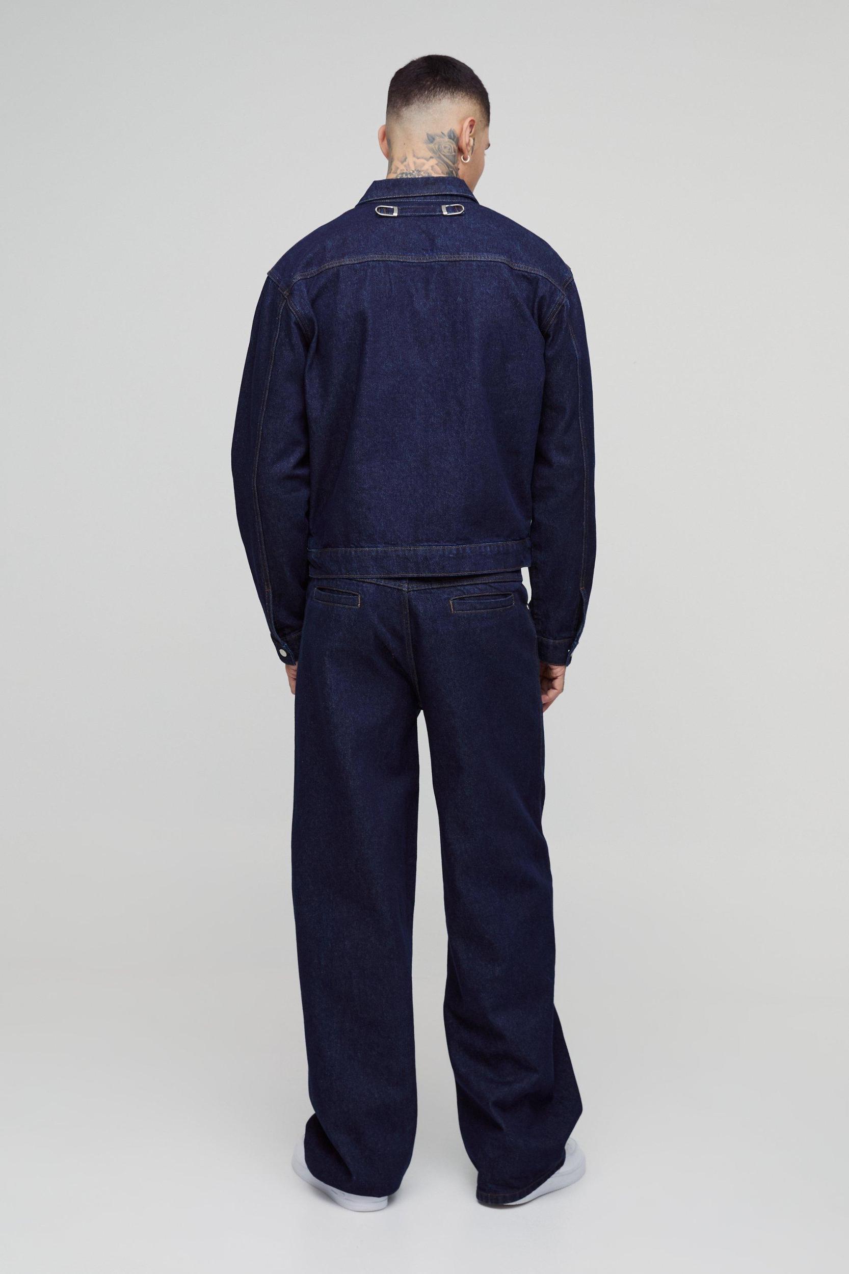 Tall Boxy Contrast Stitch Jean Jacket | boohooMAN USA Product Image