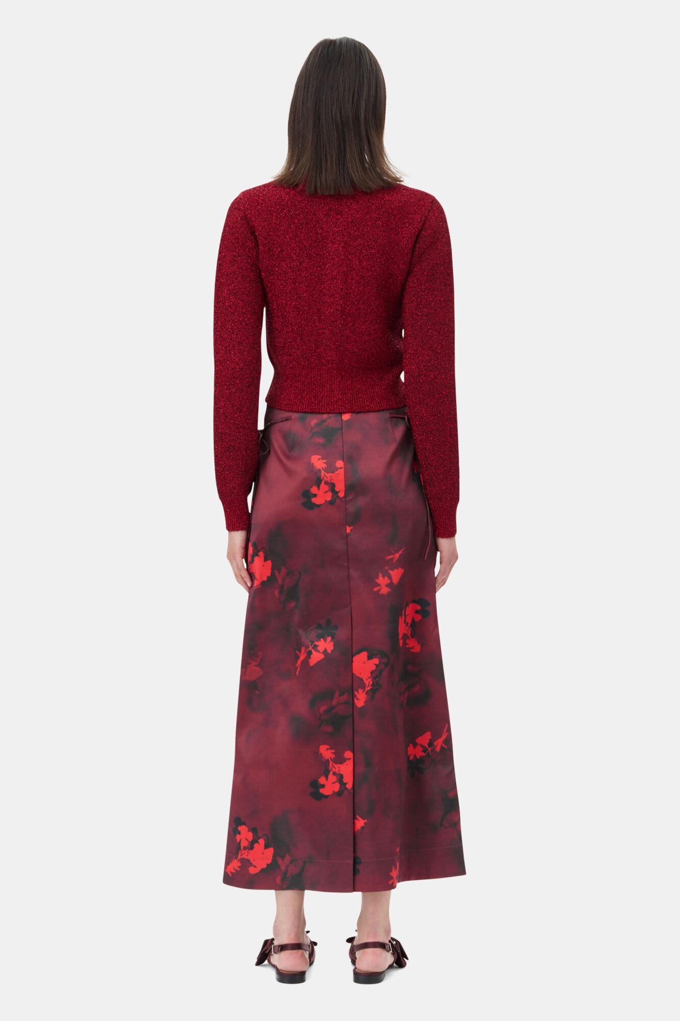 Red Printed Satin Maxi Skirt Product Image