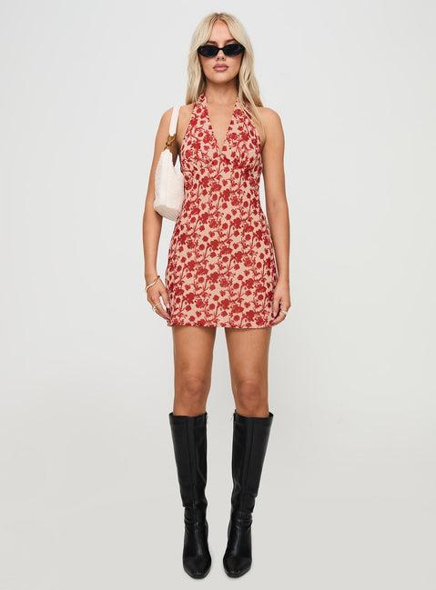 Neelia Mini Dress Red Floral Product Image