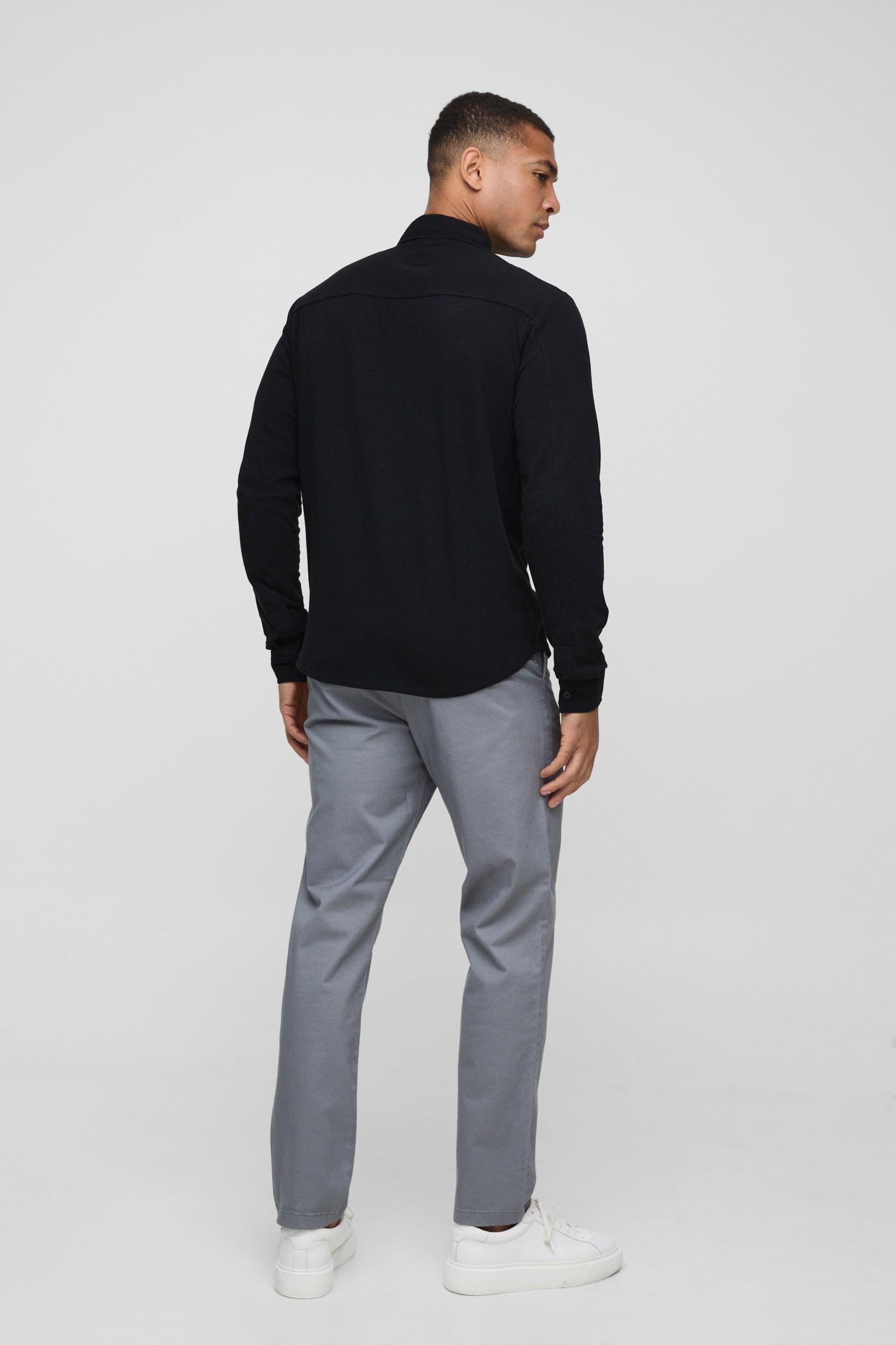 Regular Fit Pique Button Down Collar Pocket Detail Jersey Shirt | boohooMAN USA Product Image