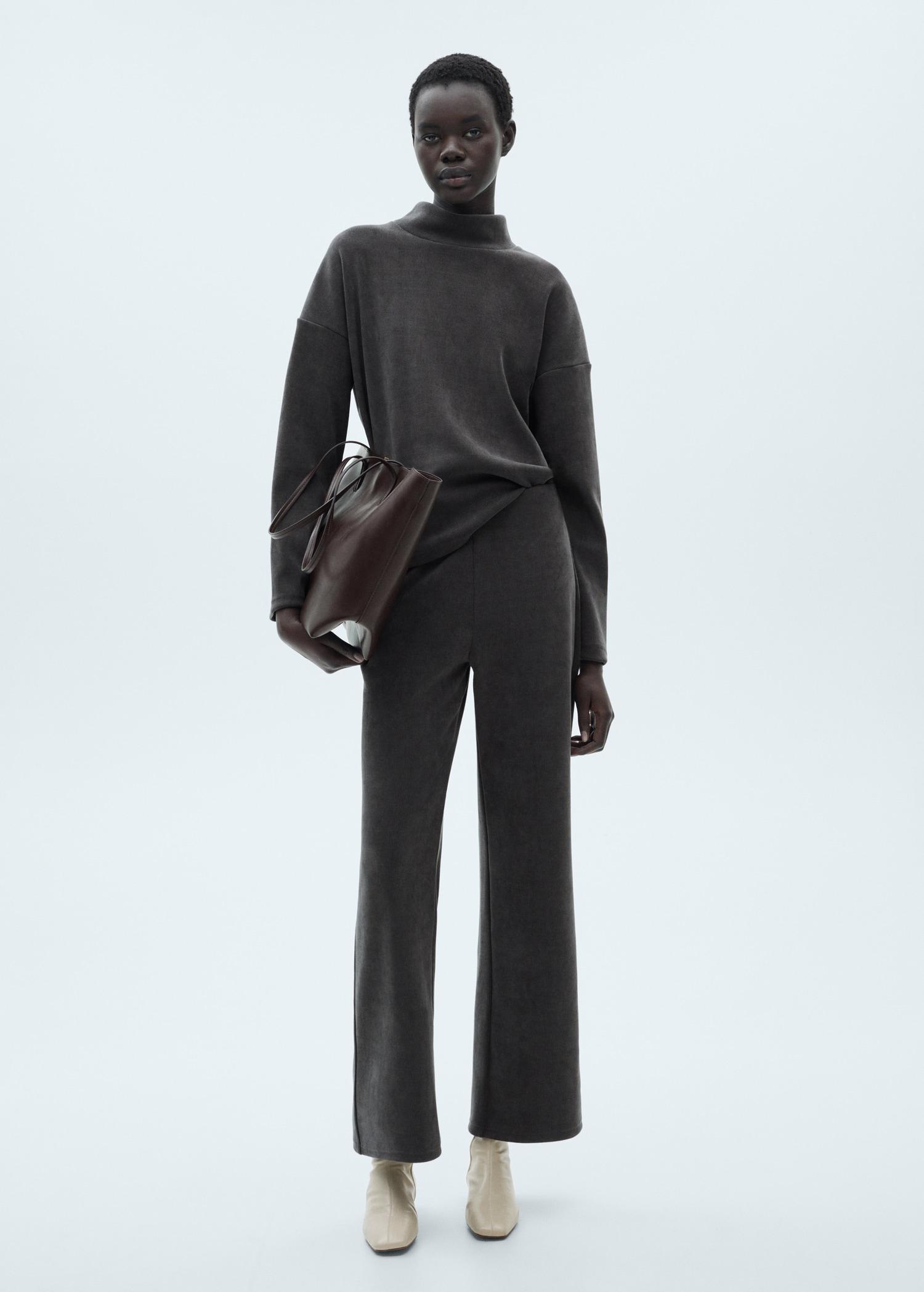 Corduroy sweatshirt with perkins neck - Women | MANGO USA Product Image