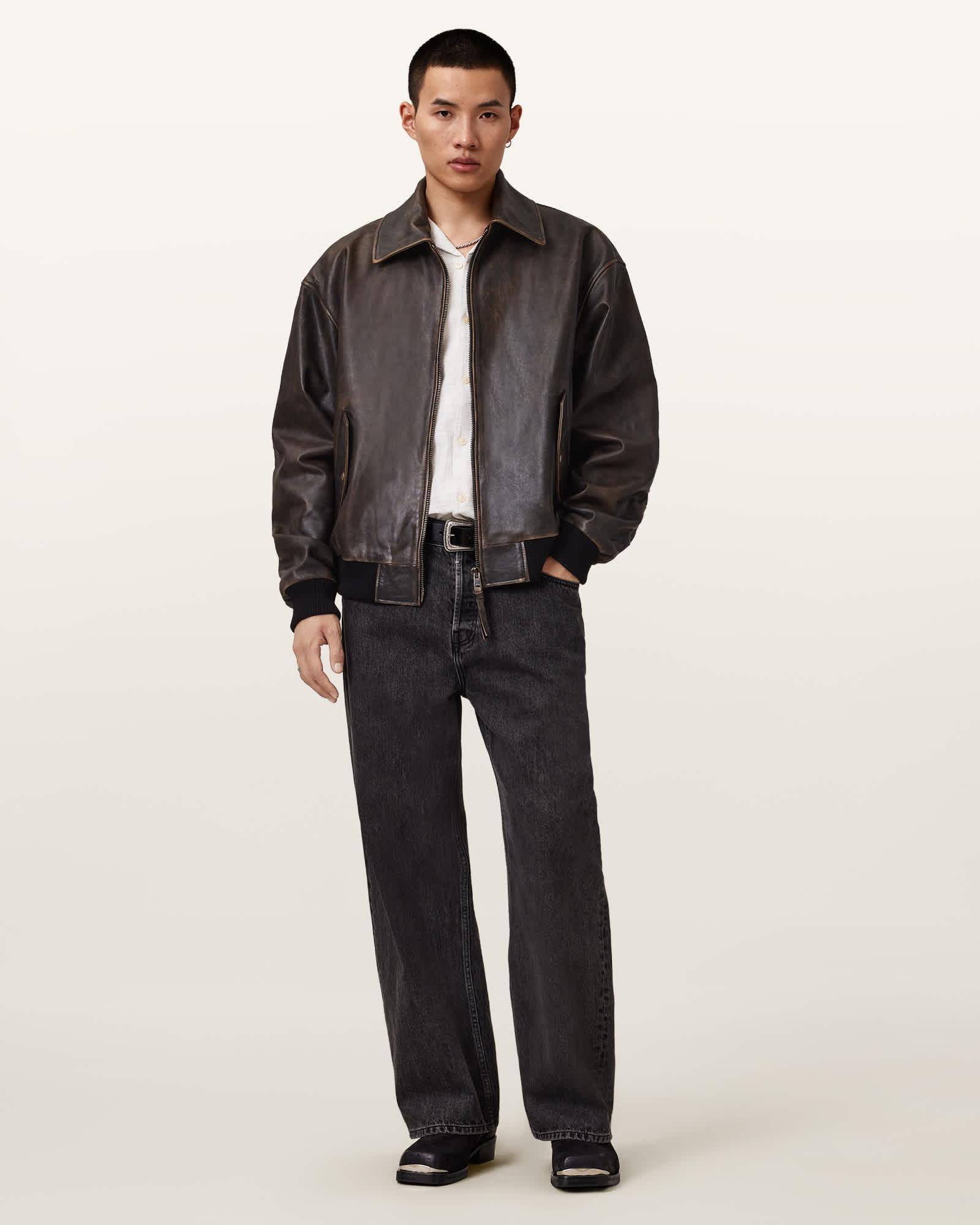 Marco Oversized Leather Bomber Jacket Product Image