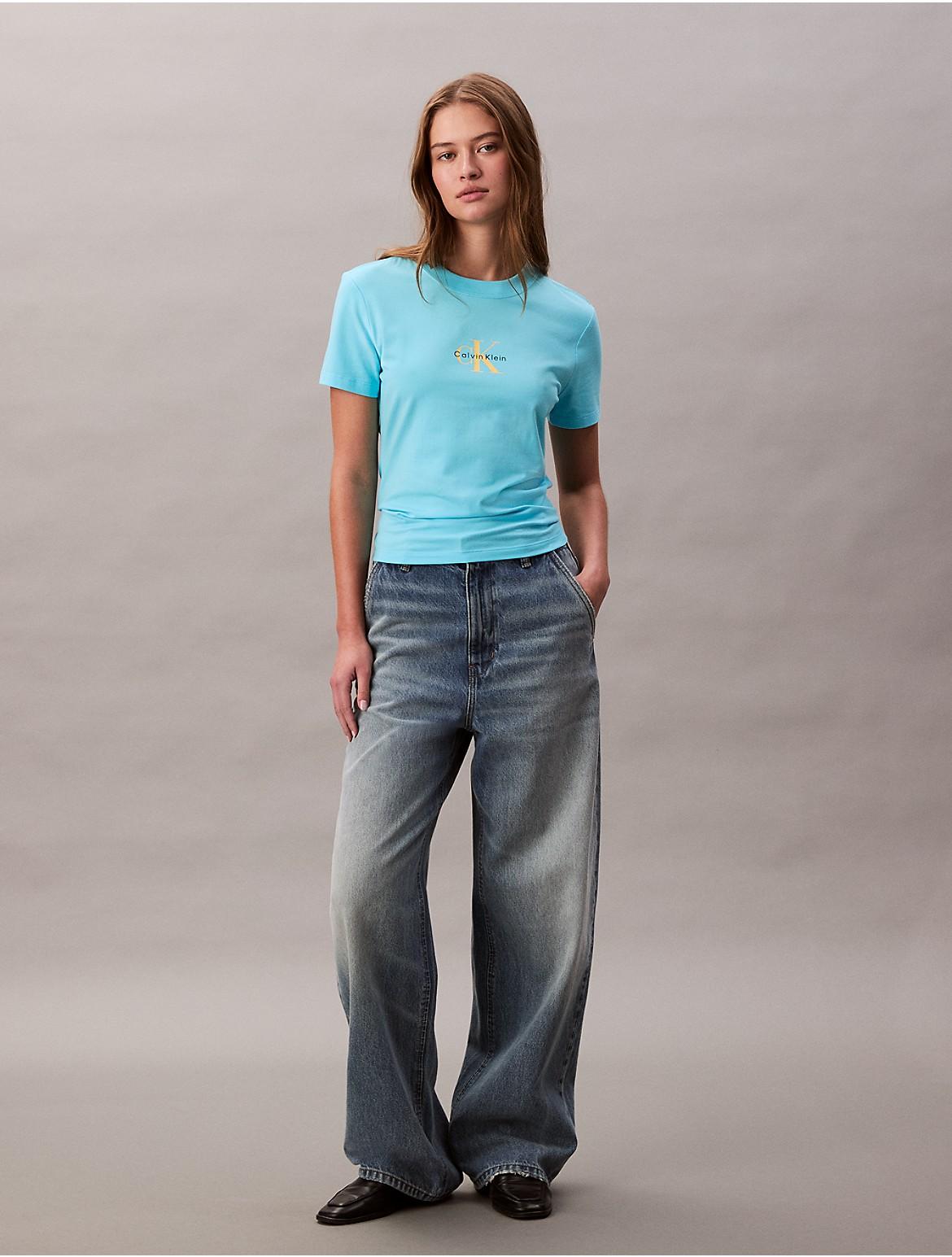 Calvin Klein Womens Monogram Logo Slim T-Shirt - Yellow Product Image