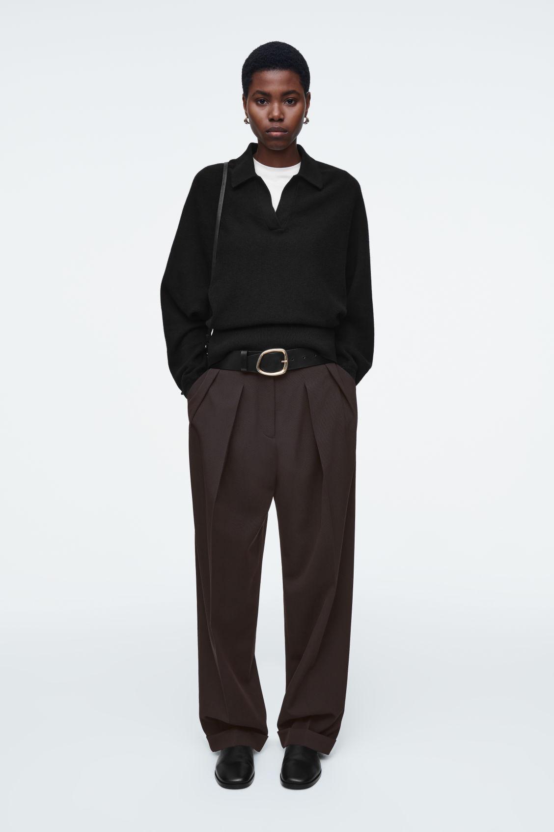 BATWING-SLEEVE WOOL POLO SWEATER Product Image