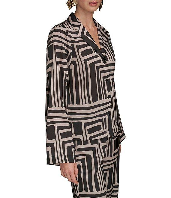 Donna Karan Coordinating Printed Satin Back Crape Notch Collar Long Sleeve Button Front Shirt Product Image