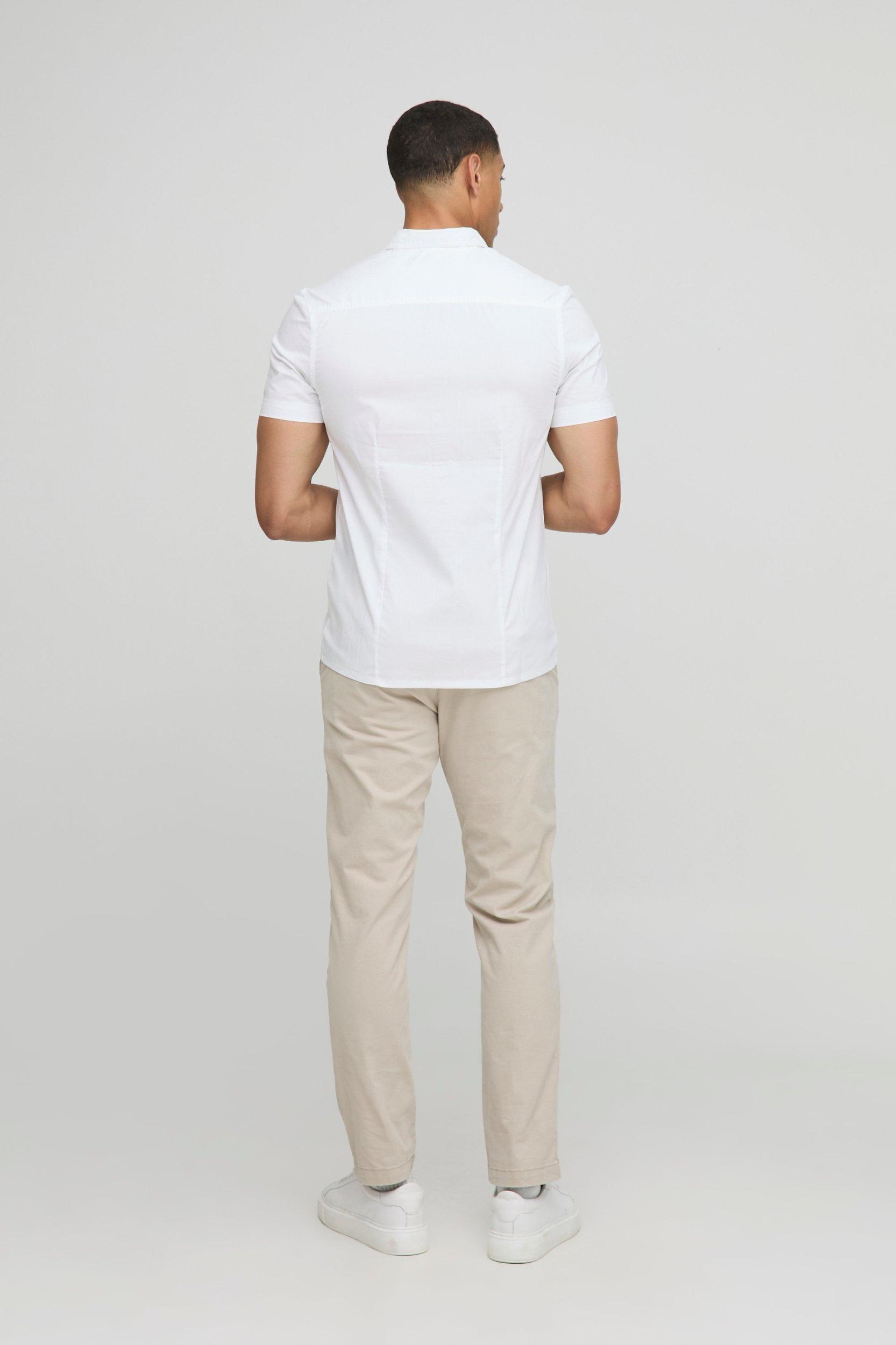 Slim Fit Basic Short Sleeve Collared | boohooMAN USA Product Image