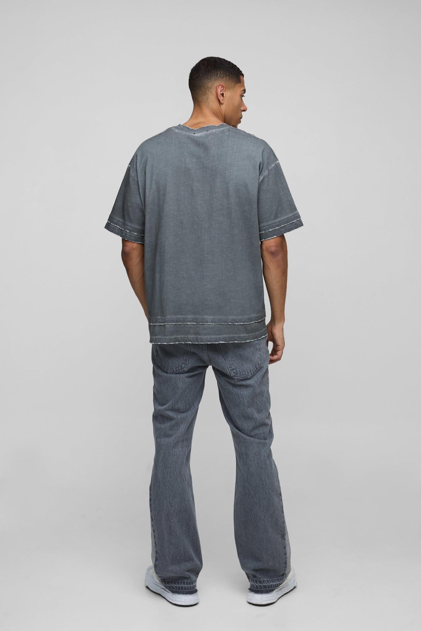 Slim Rigid Flare Embroidery Paint Splatter Gusset Denim Jeans | boohooMAN USA Product Image