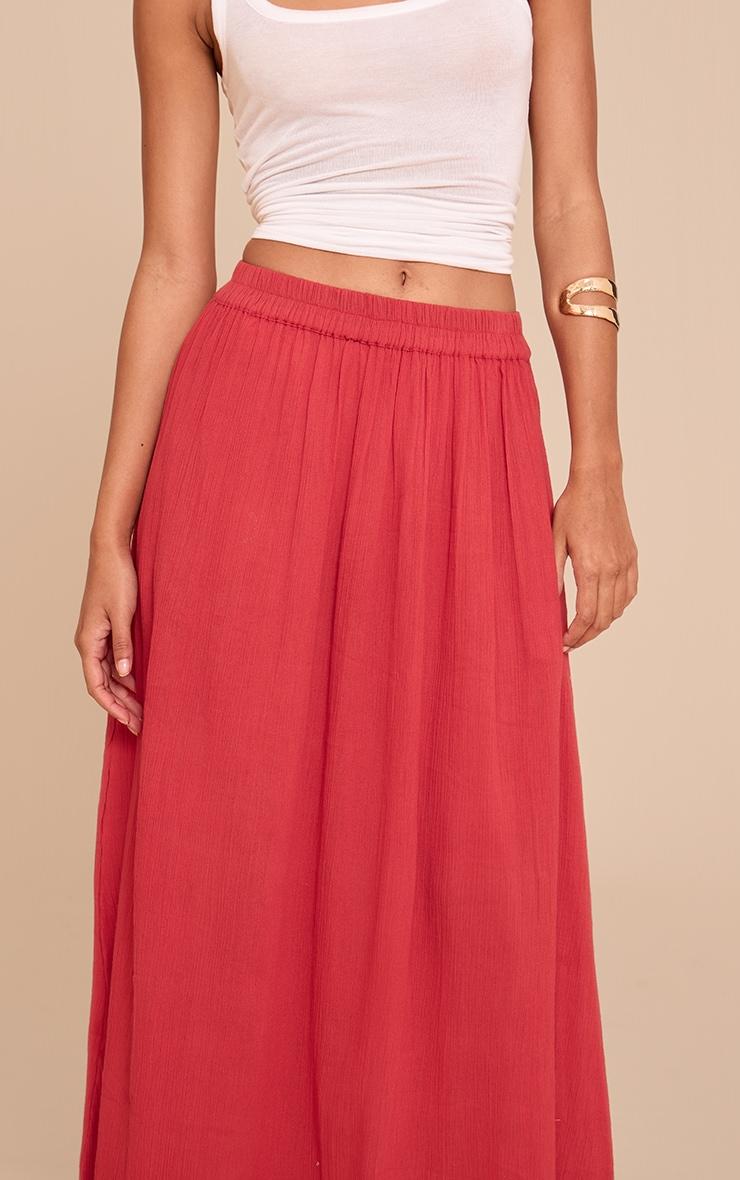 Tomato Red Cotton Cheesecloth Elasticated Waist Maxi Skirt Product Image