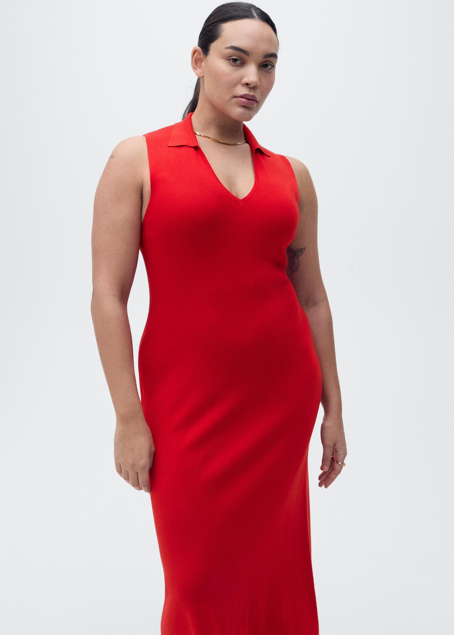 Knitted midi-dress with lapels - Women | MANGO USA Product Image
