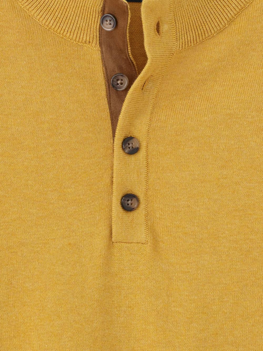 Supima Cotton Four Button Mock Neck Sweater - Mustard Product Image
