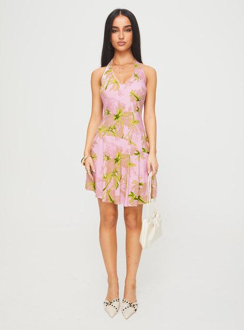 Alcedo Halter Mini Dress Pink / Green Product Image