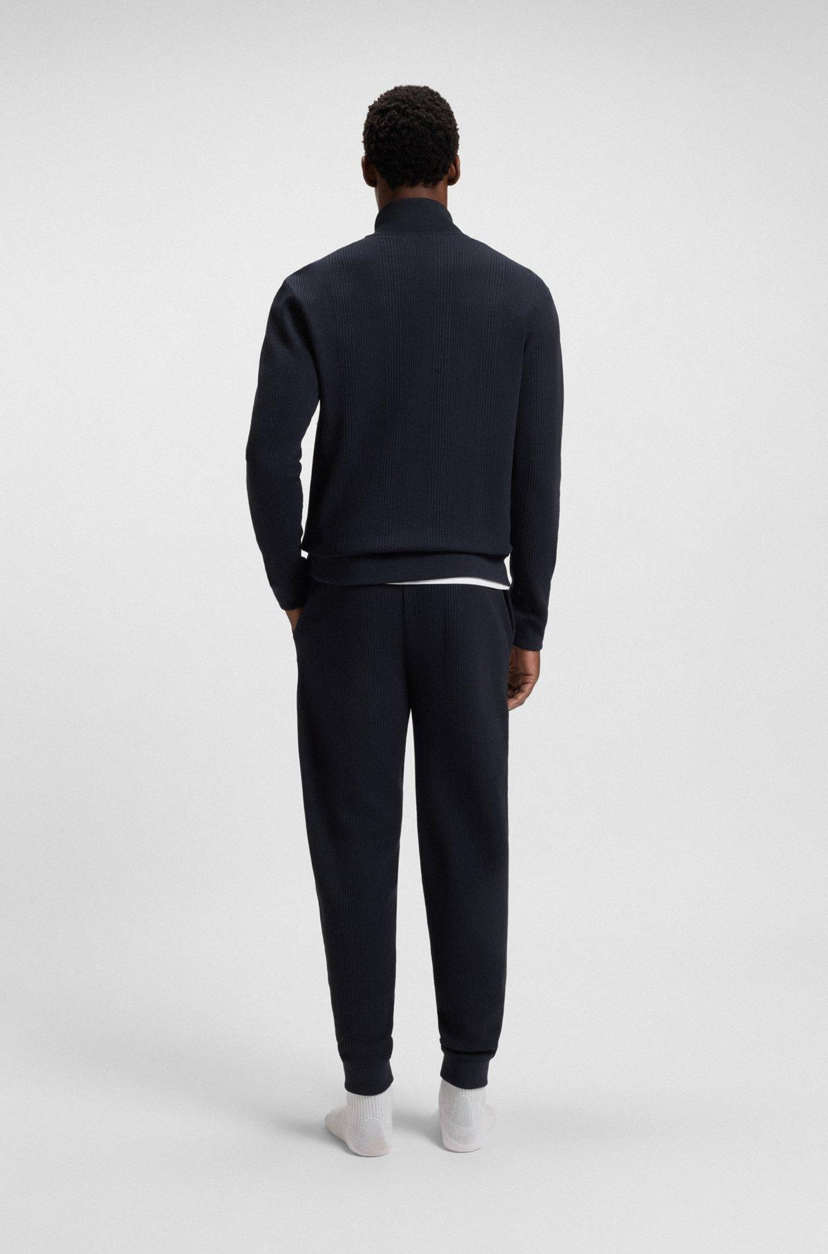 Zip-neck sweater in a waffle-structured cotton  Product Image