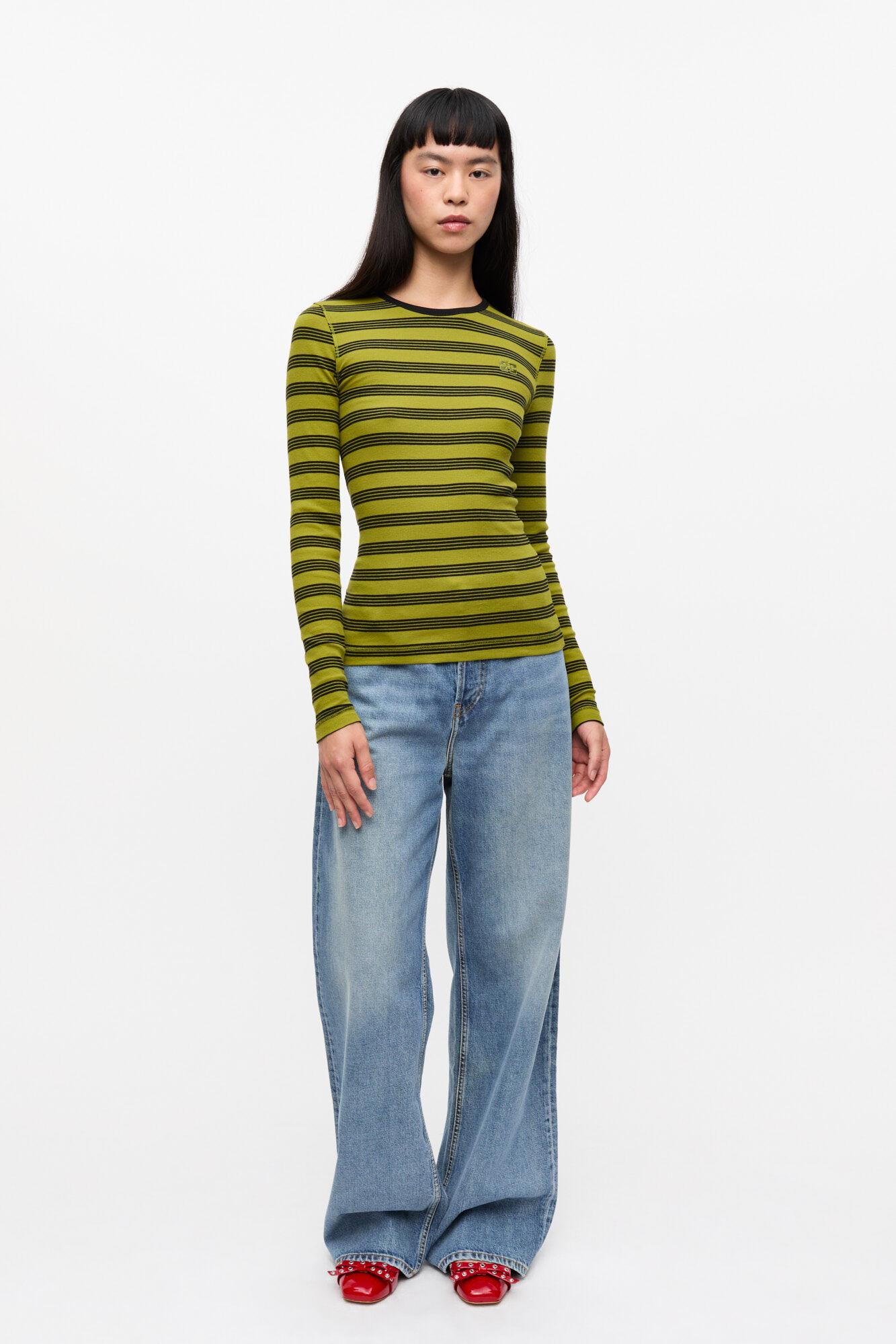 Striped Soft Cotton Rib Long Sleeve T-Shirt Product Image