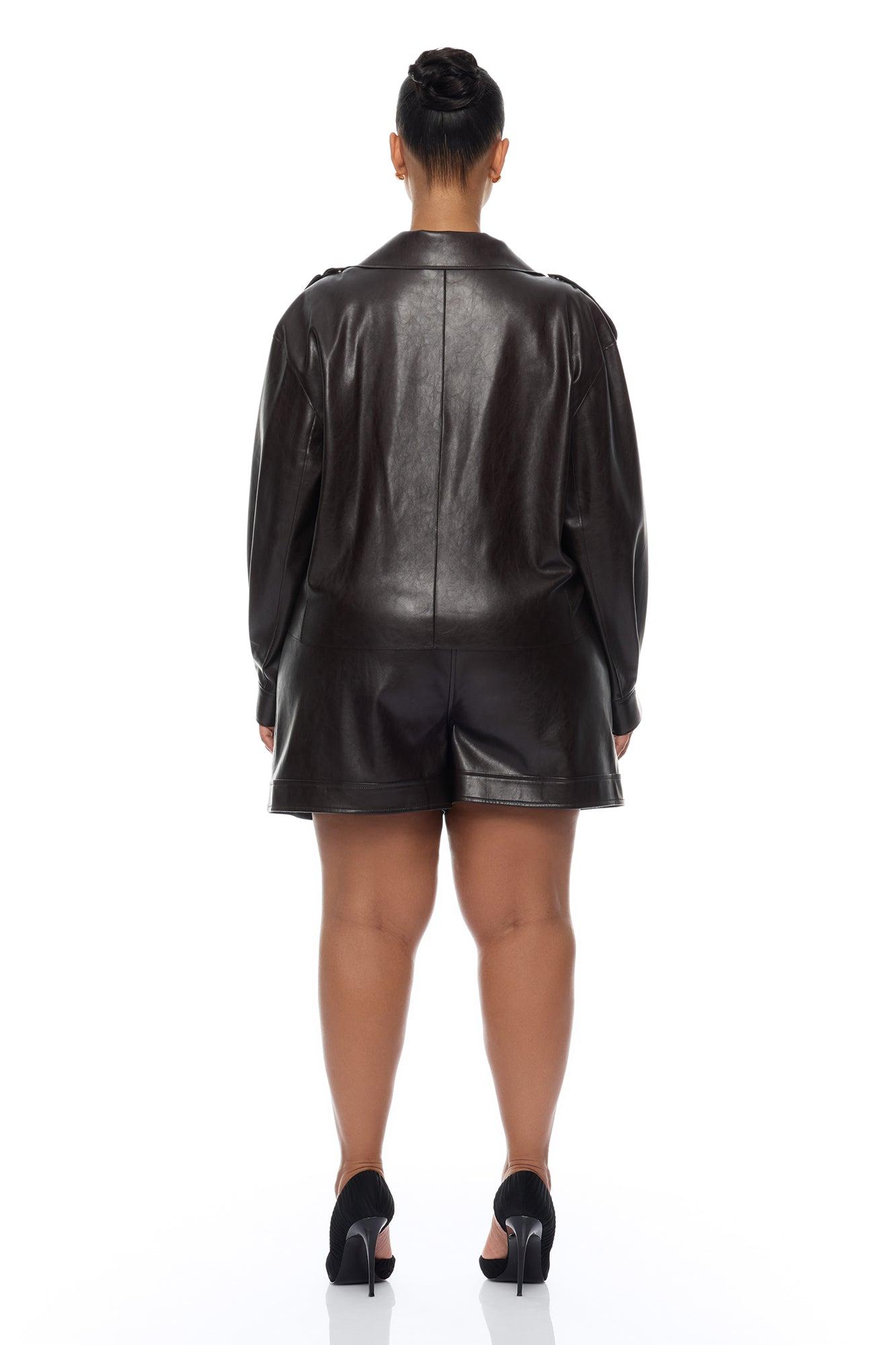 Zaya Faux Leather Cargo Jacket - Chocolate Female Product Image