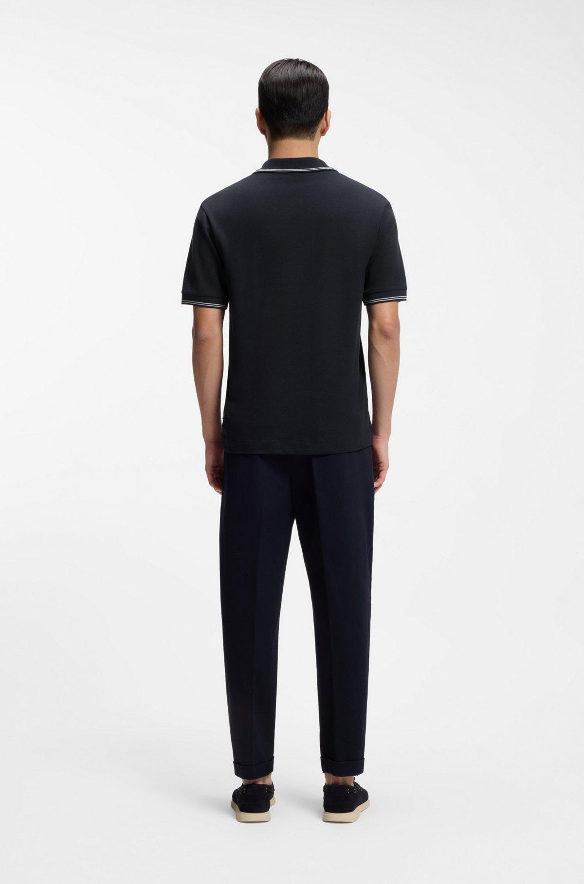 Johnny-collar polo shirt in cotton and linen Product Image