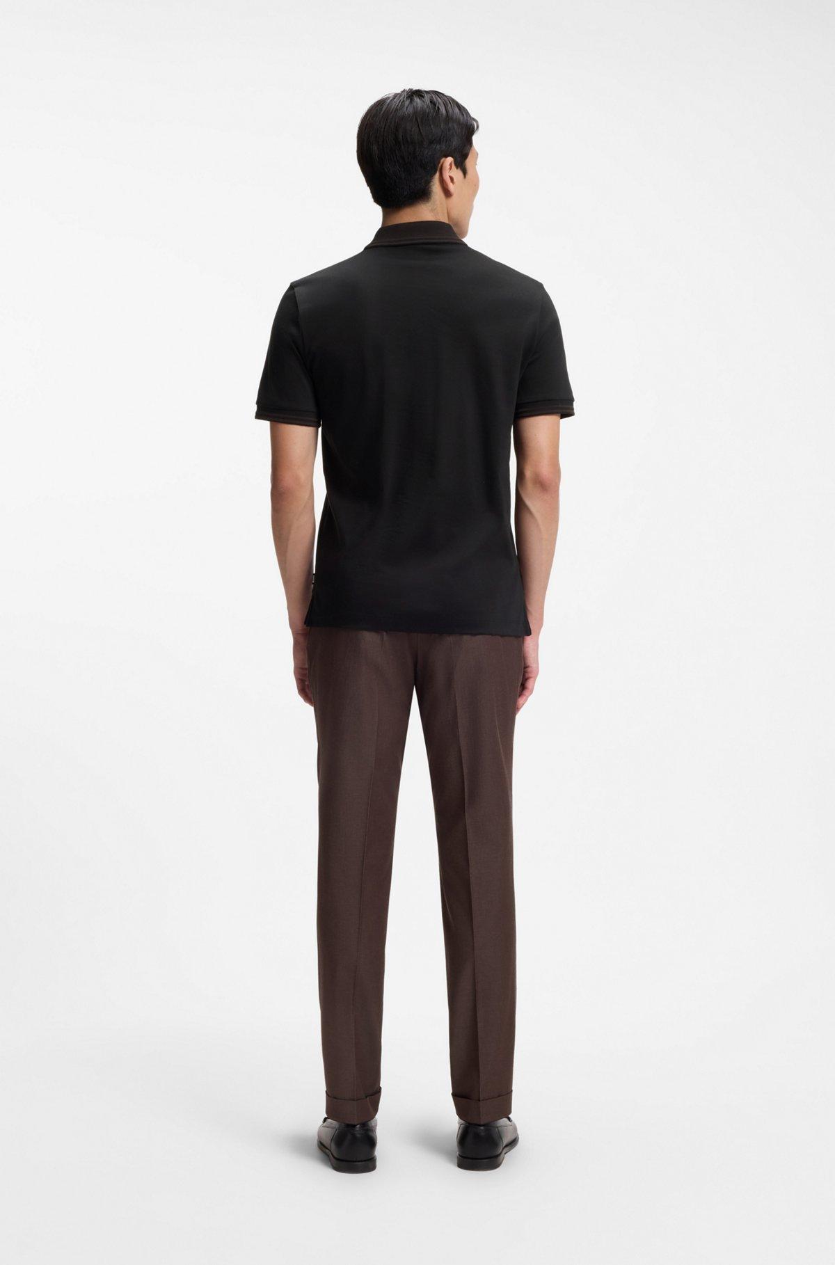 Stripe-trim slim-fit polo shirt in mercerised cotton Product Image