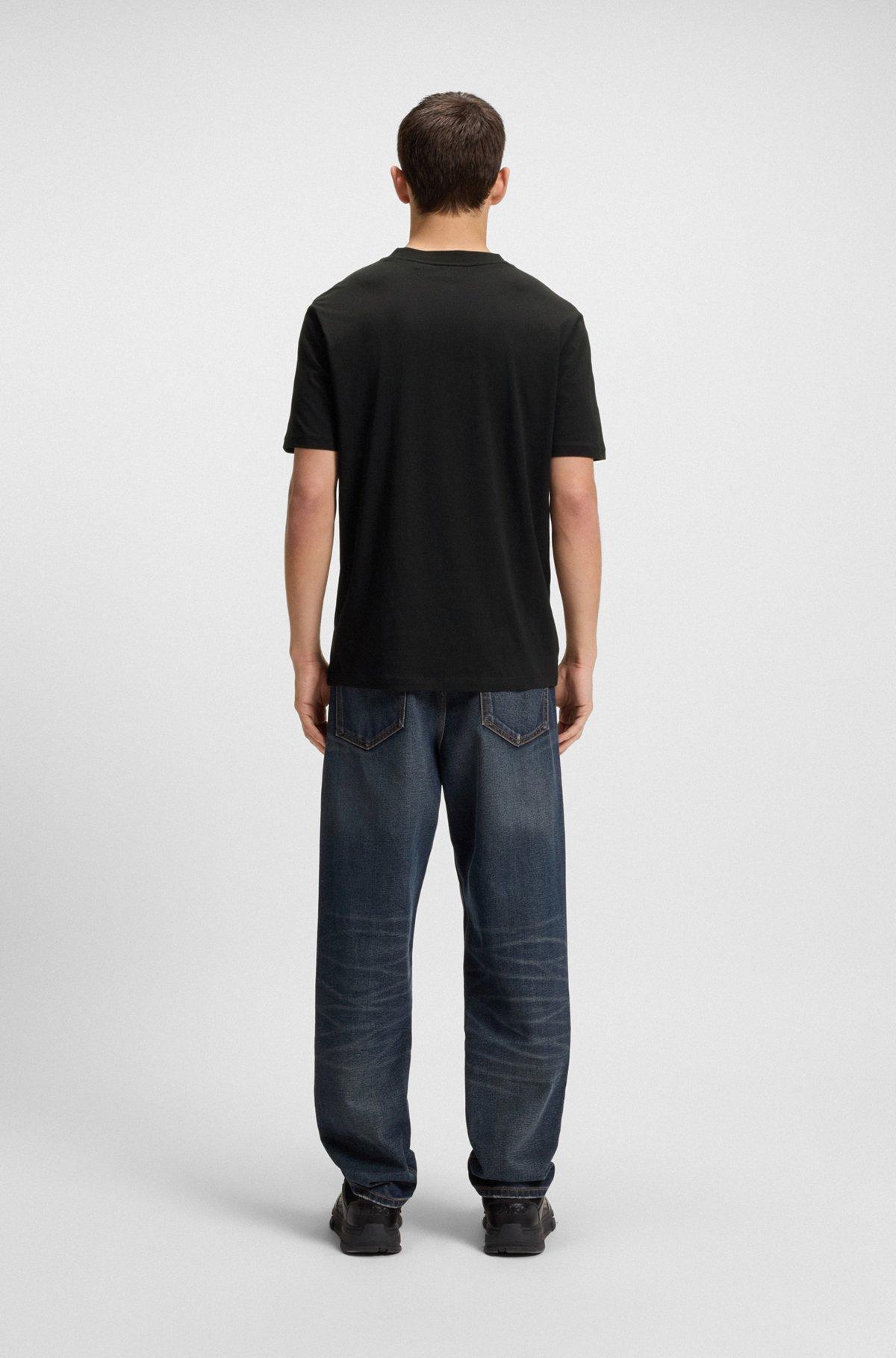 HUGO - Cotton-jersey T-shirt with curved-logo print - Black Product Image