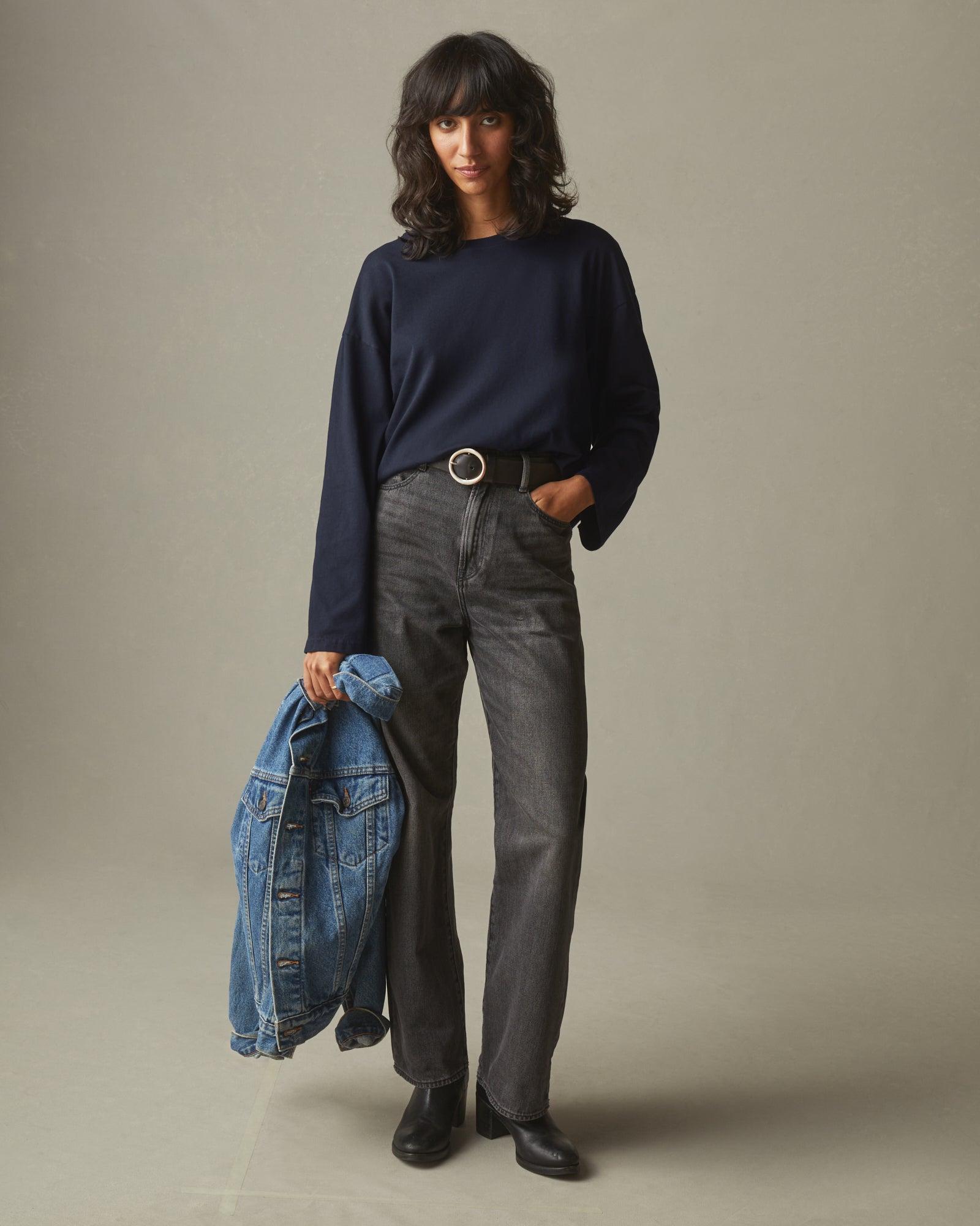 Women's Relaxed Cotton Long Sleeve Tee - Dress Navy Female Product Image