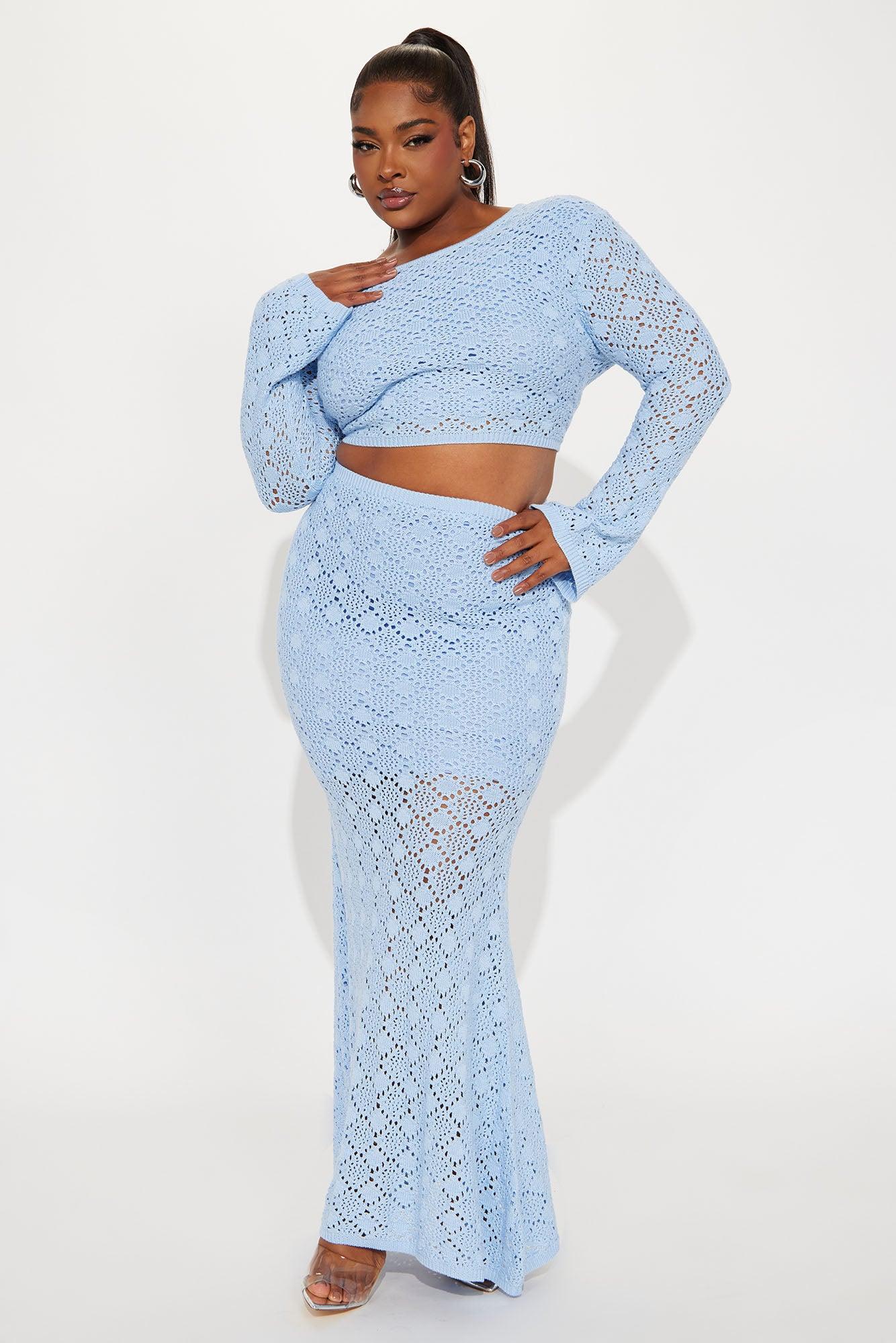 Cozumel Crochet Maxi Skirt Set - Light Blue Product Image