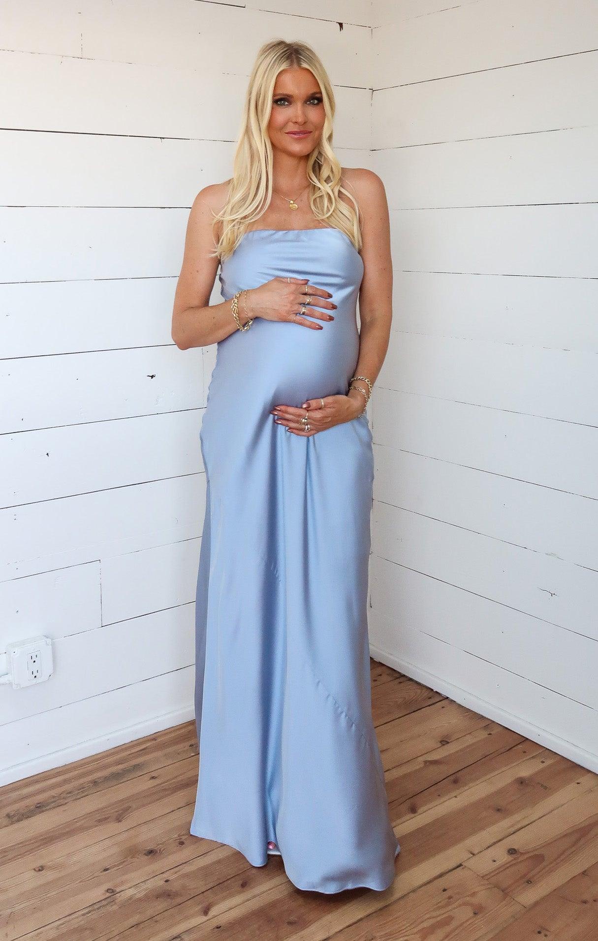 Taylor Tube Maxi Dress ~ Steel Blue Luxe Satin Product Image