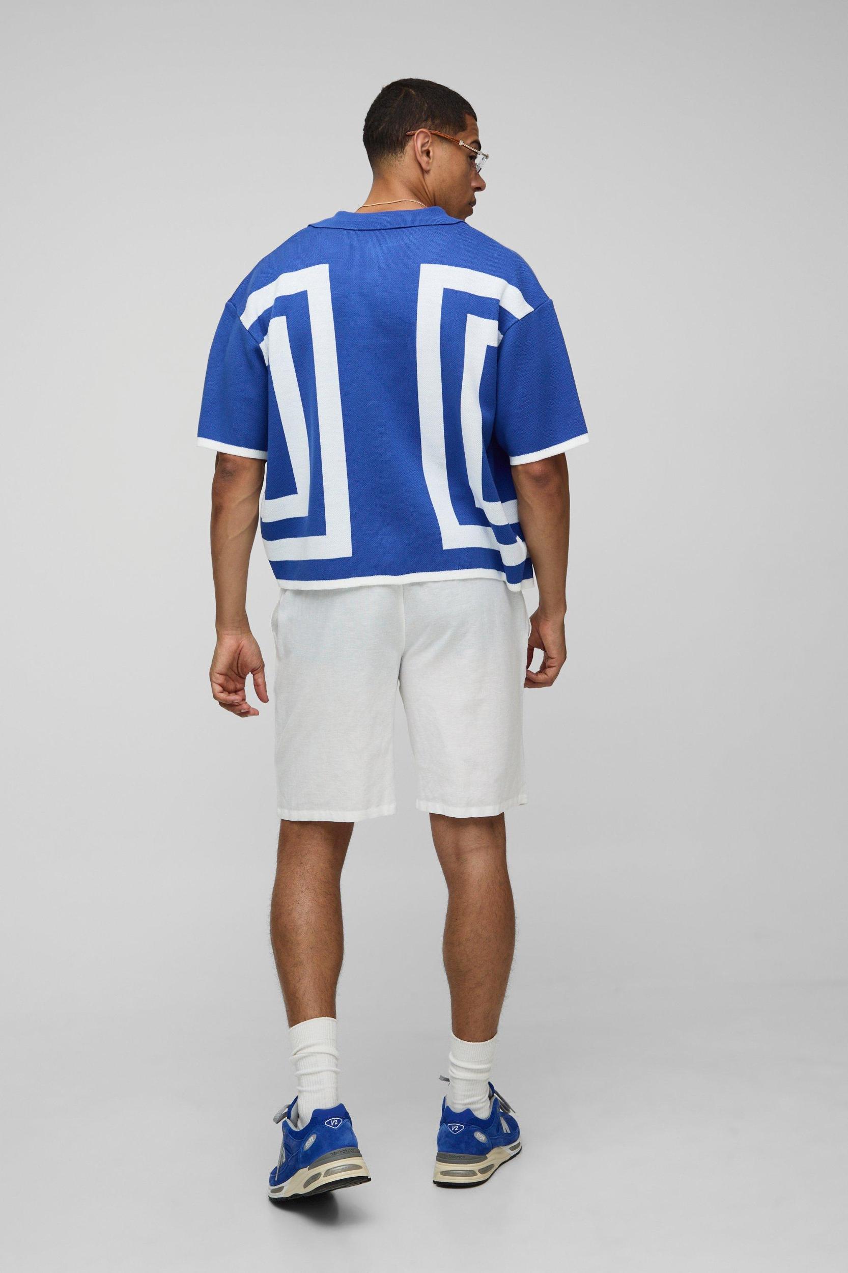 Oversized Boxy Border Knitted Shirt | boohooMAN USA Product Image