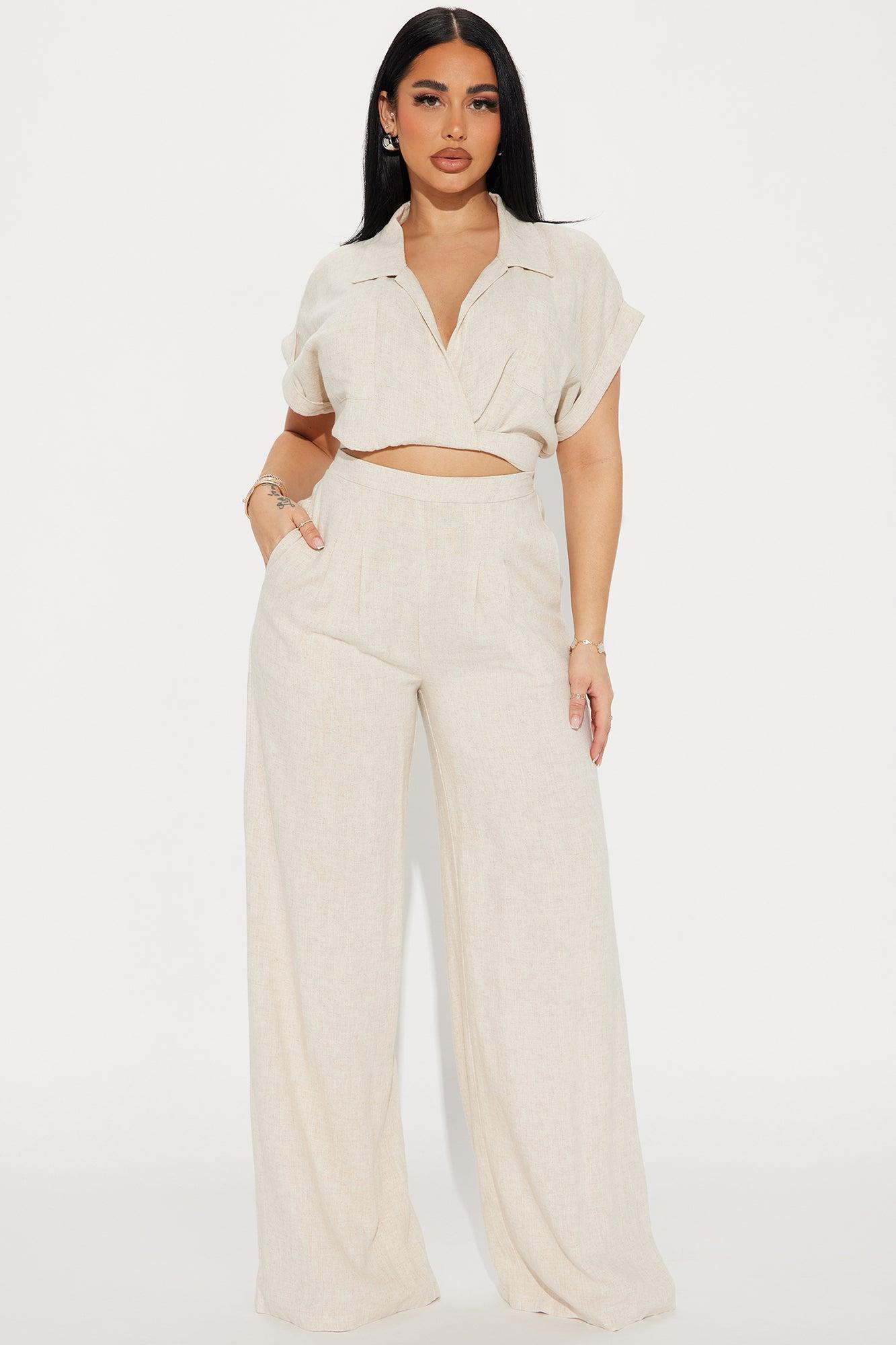 Andrea Linen Pant Set - Oatmeal Product Image