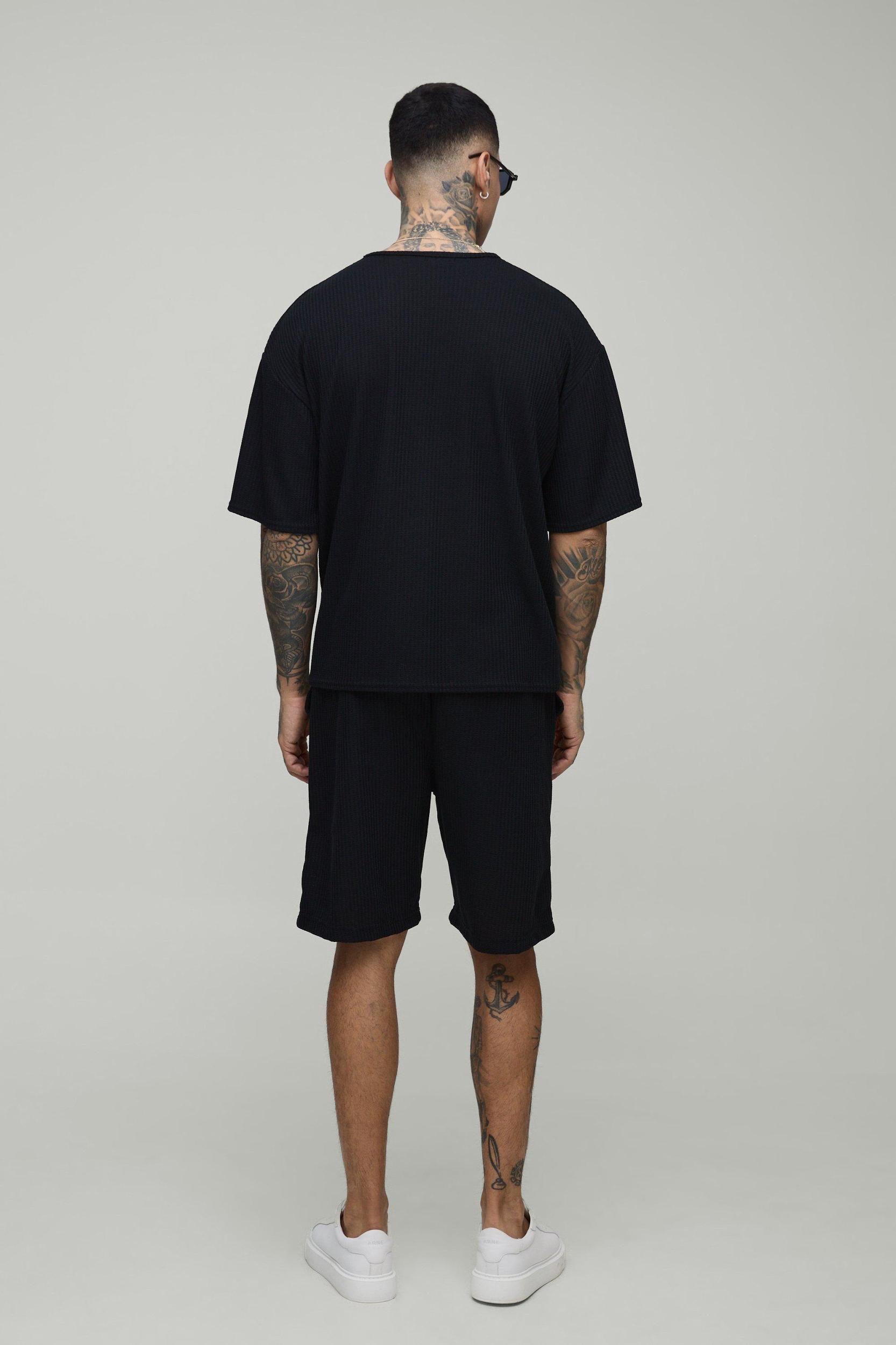 Tall Oversized Textured T-Shirt & Short Set | boohooMAN USA Product Image