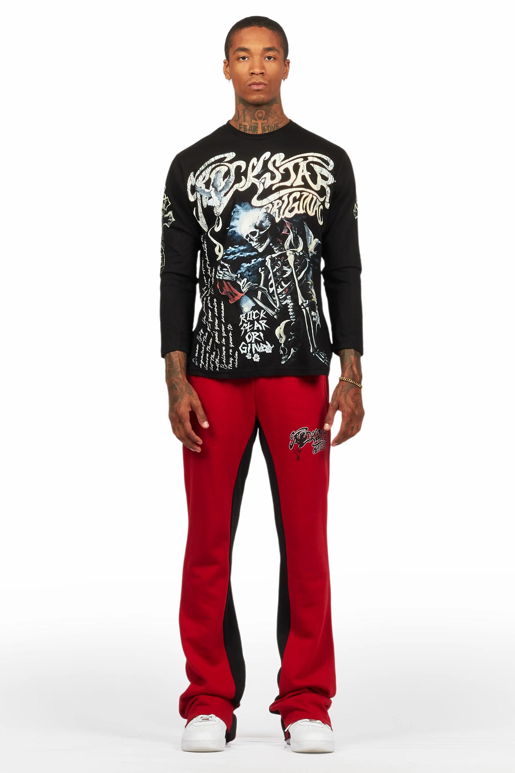 Danby Black/Burgundy Long Sleeve T-Shirt/Baggy Pant Set Male Product Image