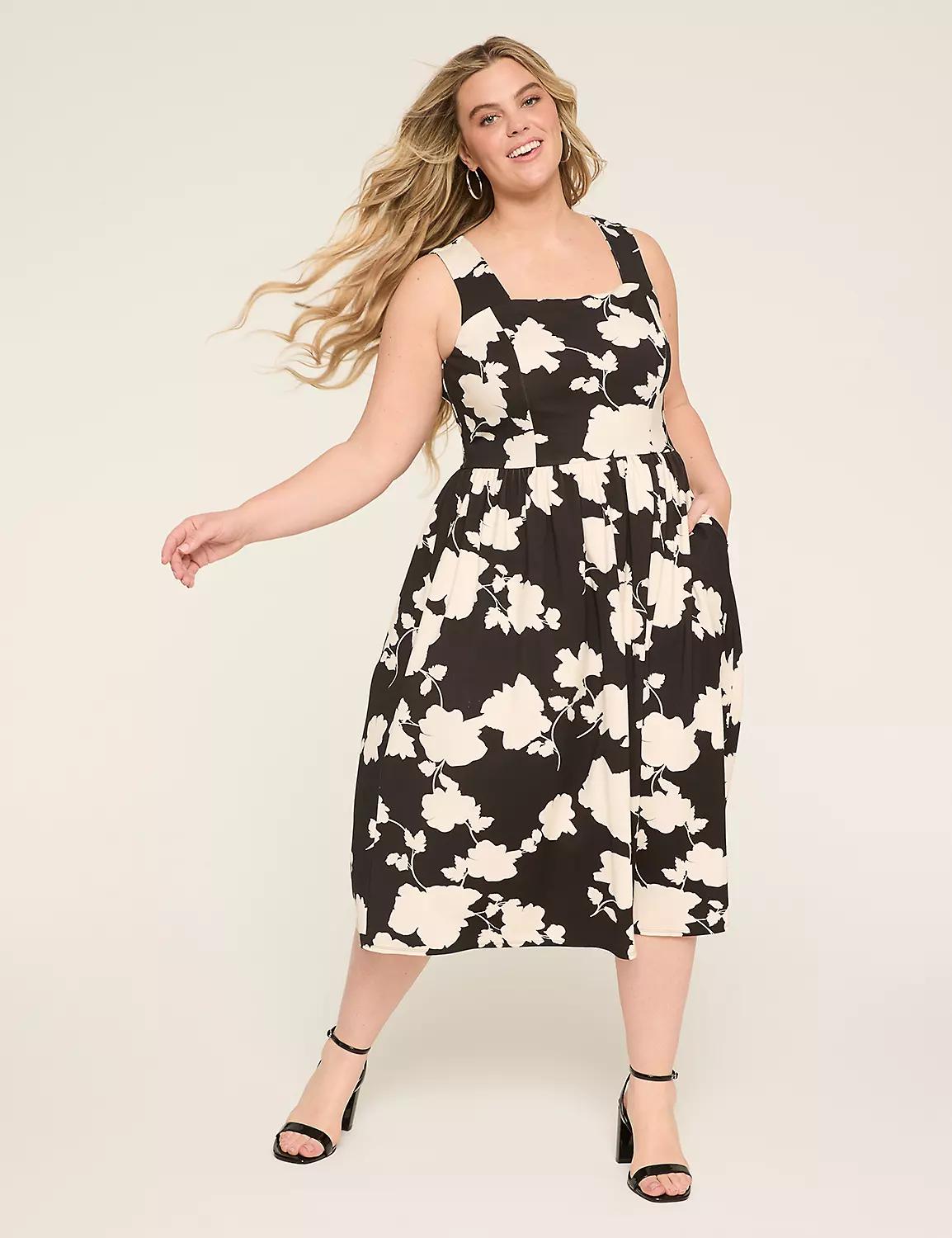 Ponte Square-Neck Midi Dress Product Image