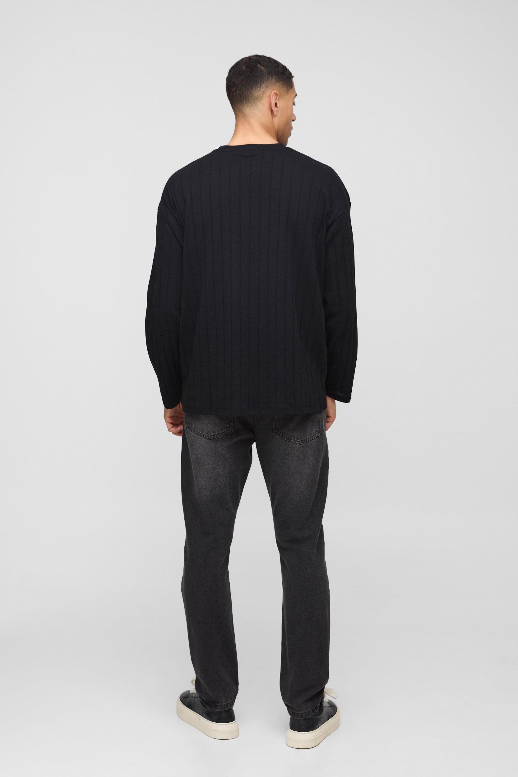 Oversized Soft Rib Pocket Detail Long Sleeve T-Shirt | boohooMAN USA Product Image
