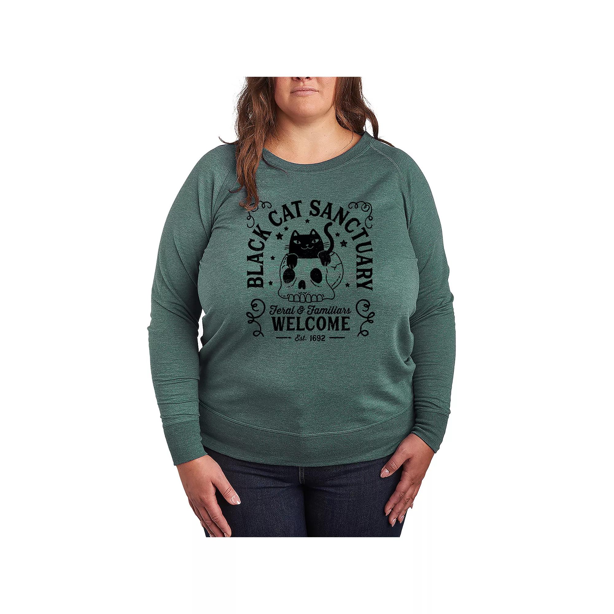 Plus Size Black Cat Sanctuary French Terry Long Sleeve Tee, Women's, Size: 4XL, Grey Green Product Image