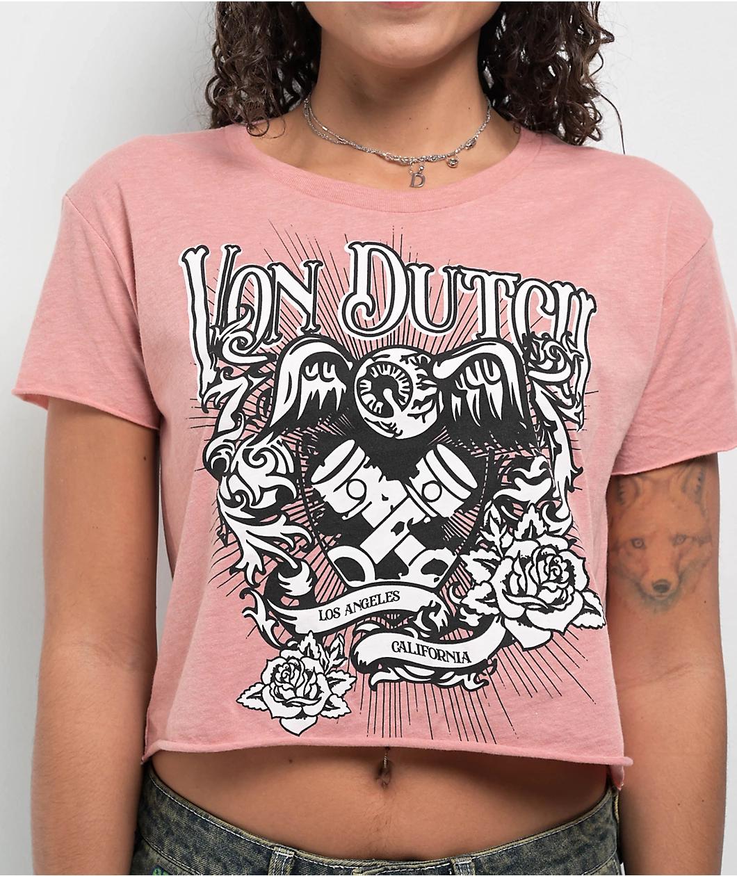 Von Dutch Flying Eye Pink Crop T-Shirt Product Image