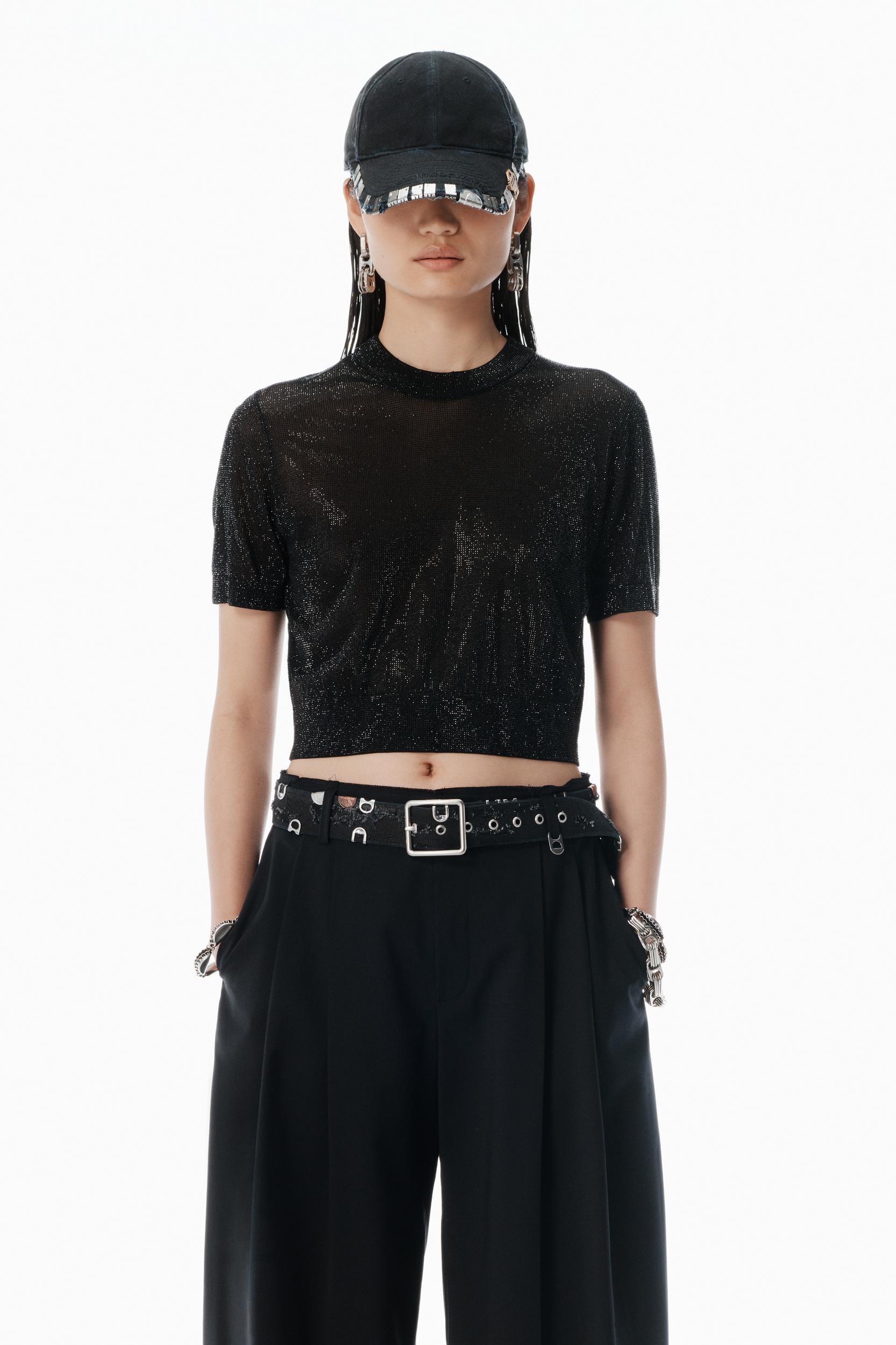 Black Clear Bead Hotfix Crewneck Tee Product Image